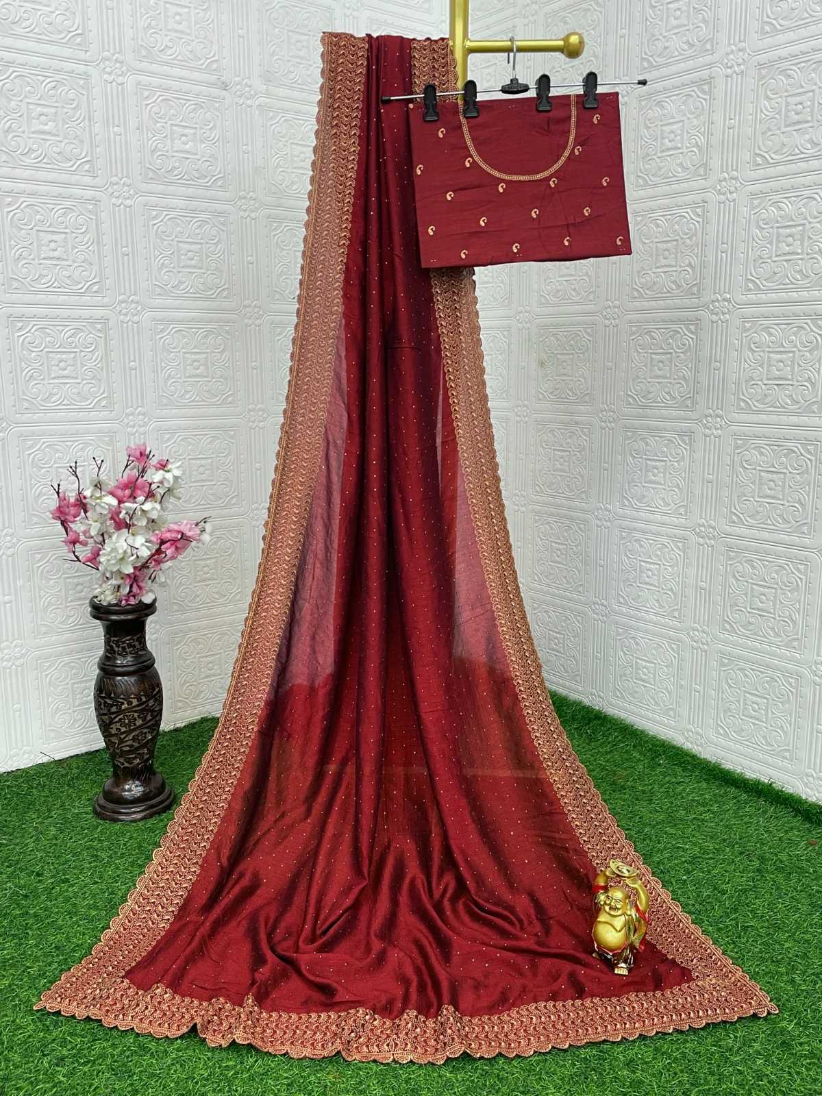 pr ds 685 blooming vichitra silk exclusive party wear zari work saree with blouse 