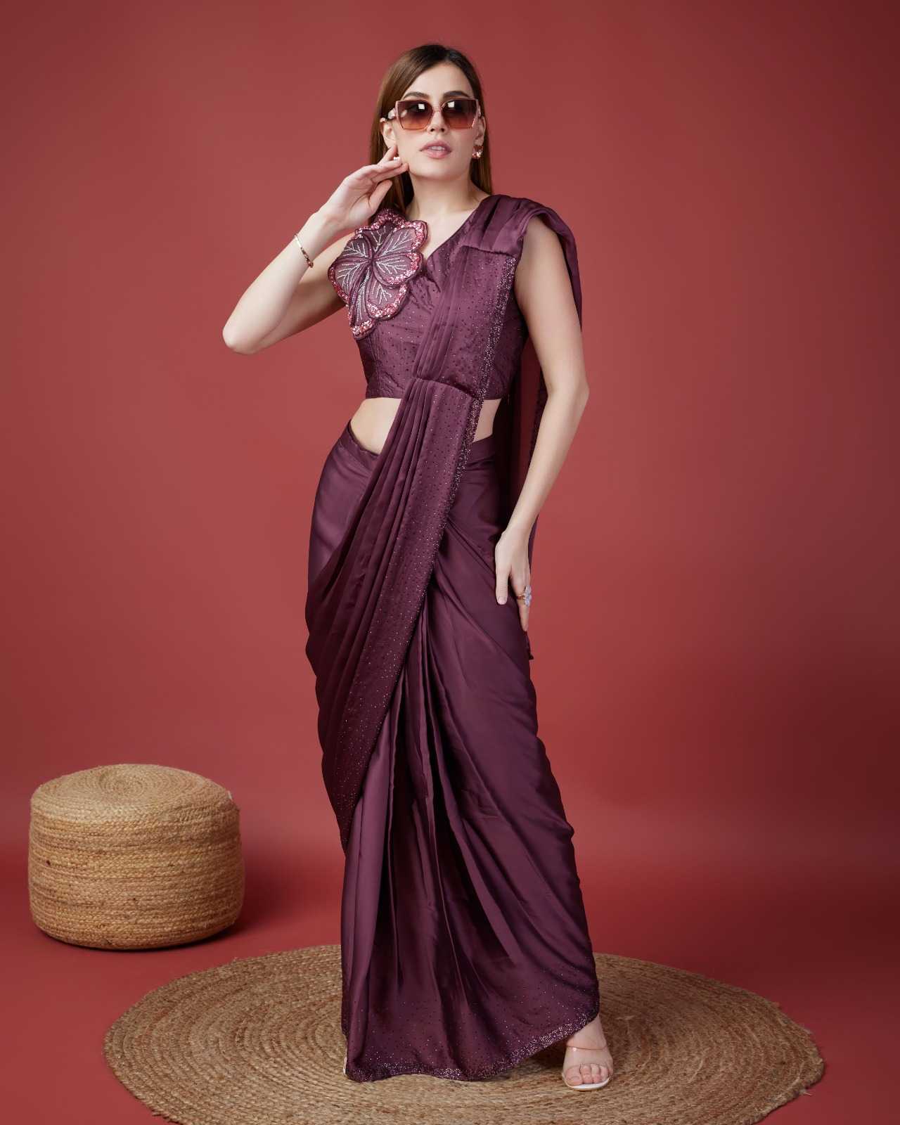 pr kat10210 new design satin silk stylish look swarovski work ready to wear sarees 