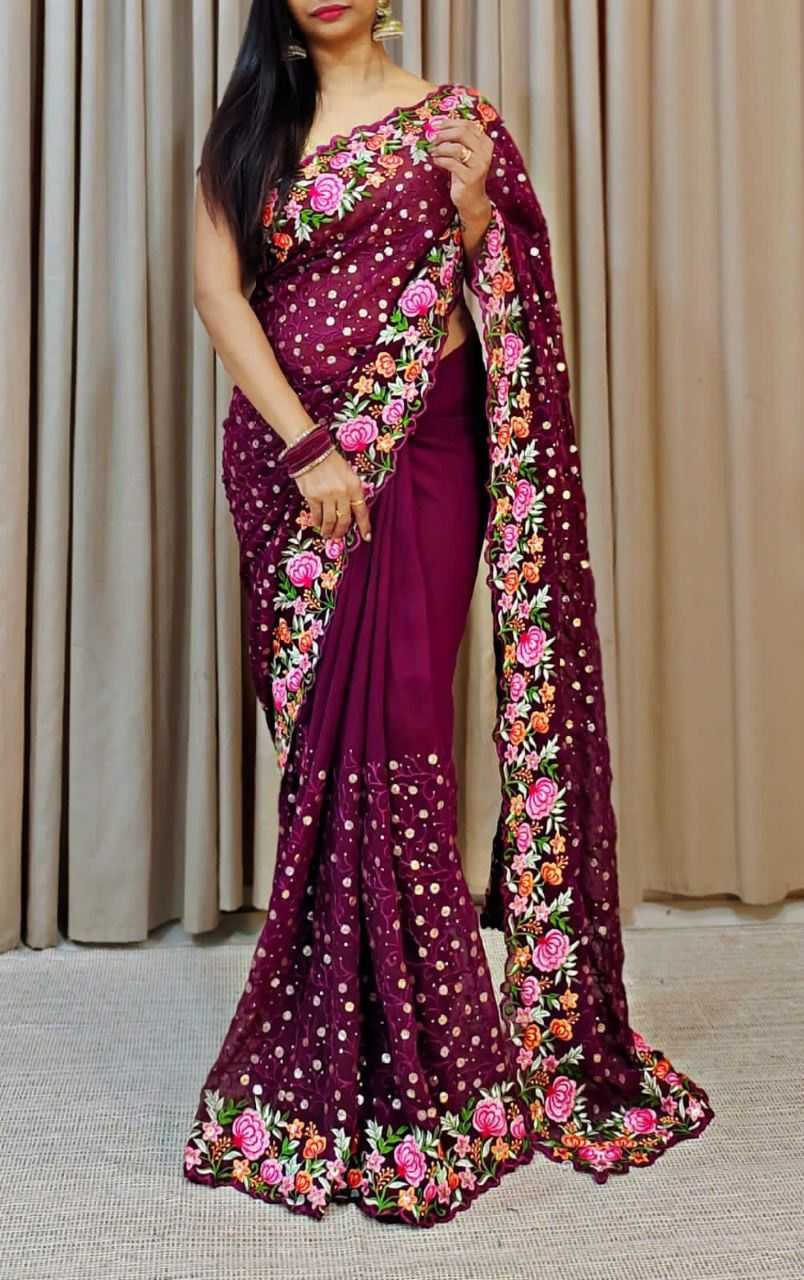 pr kc 764 new launch stylish multy colour embroidery sequins work saree wholesaler 