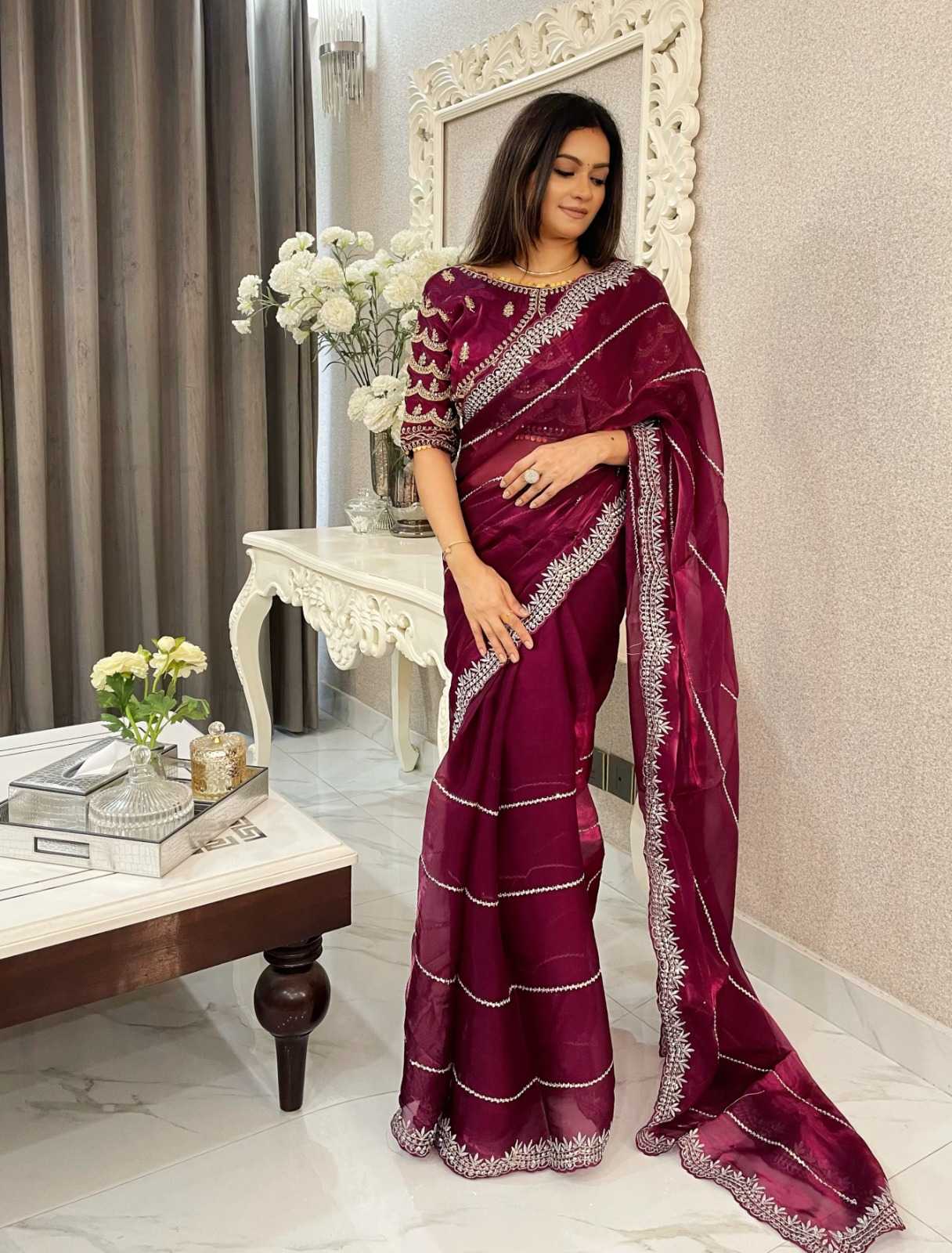 pr kc 829 premium jimmy chu silk traditional wear sequins work saree 