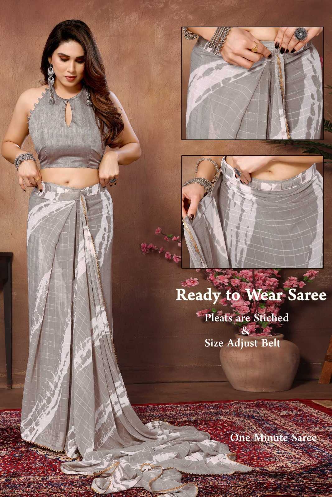 pr tarika stylish georgette hit design pleats are stitch size adjust belt one minute saree exports 