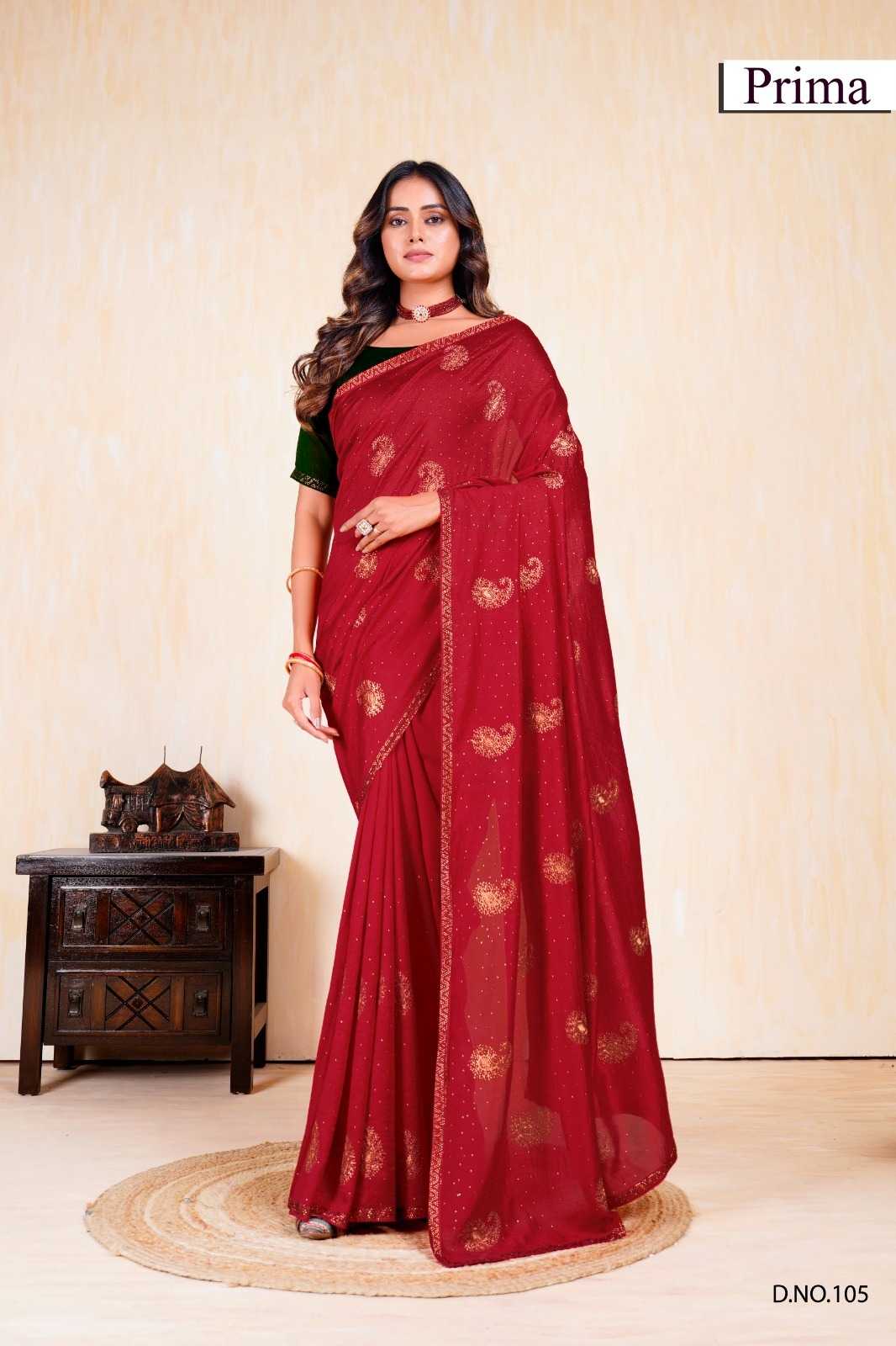 prima 101-105 fancy vichitra exclusive design party wear saree exports 