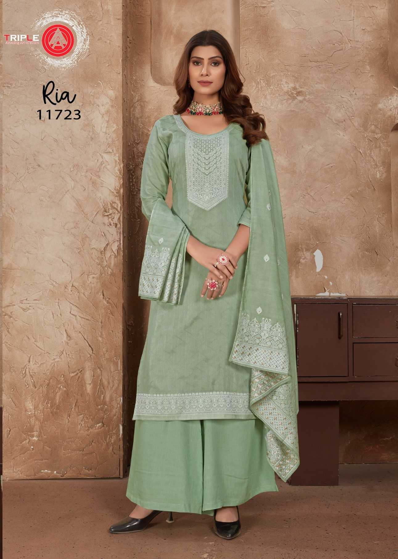 ria by triple a beautiful look fancy muslin lakhnavi jacquard salwar kameez material