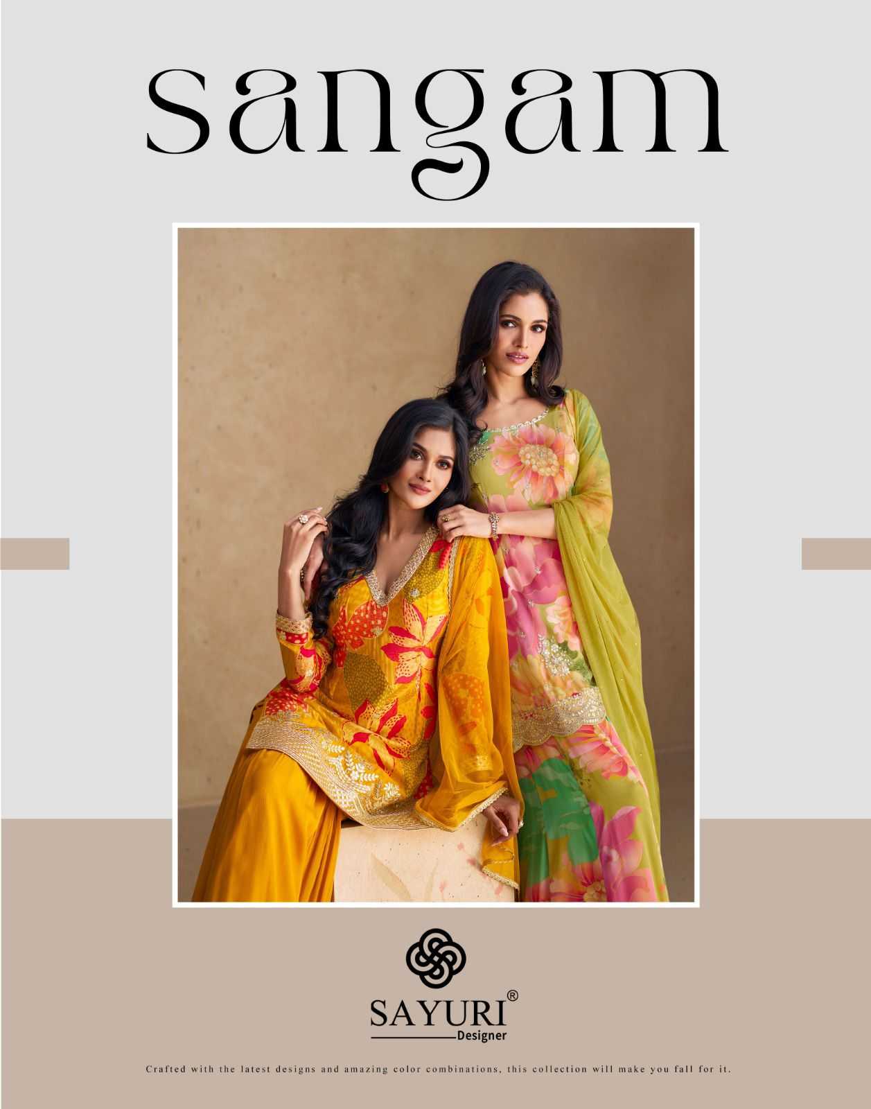 sangam by sayuri designer chinon silk embroidered party wear full stitch 3pcs dress