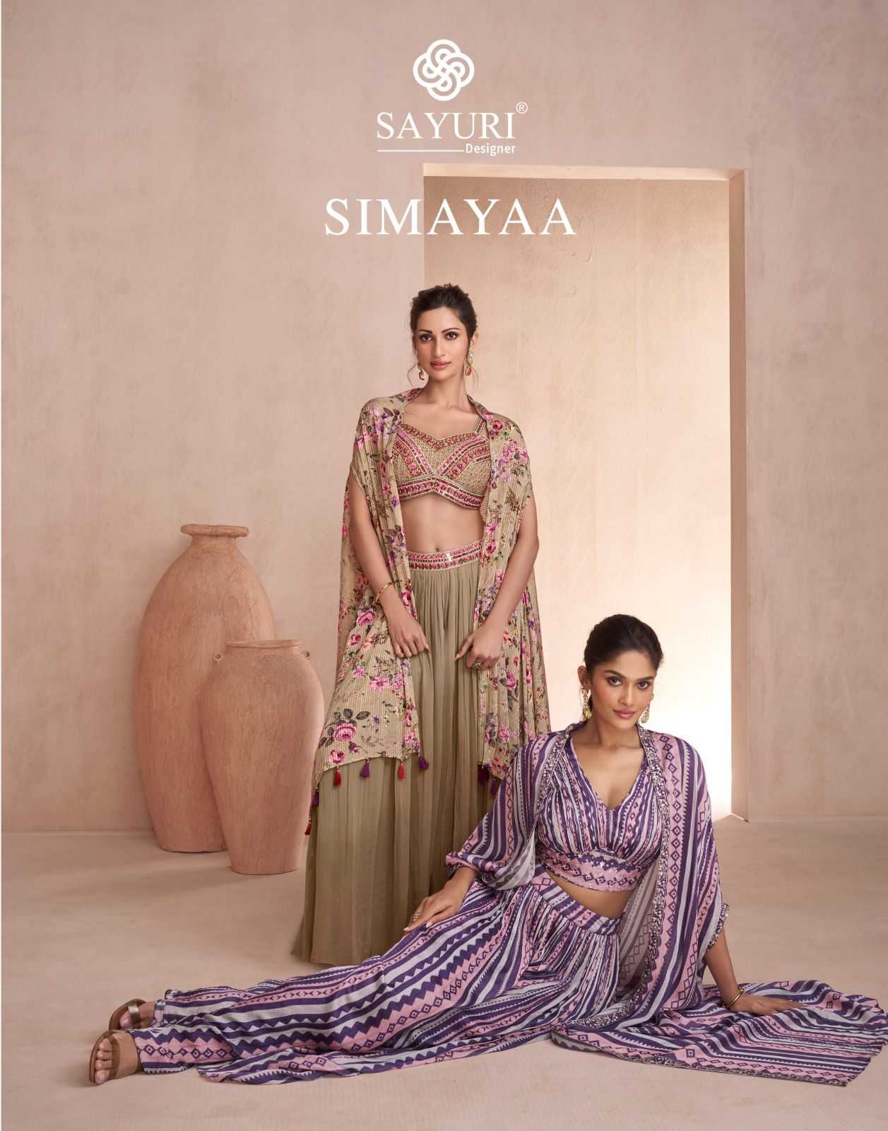 sayuri designer simayaa exclusive design chinon silk full stitch indowestern dress