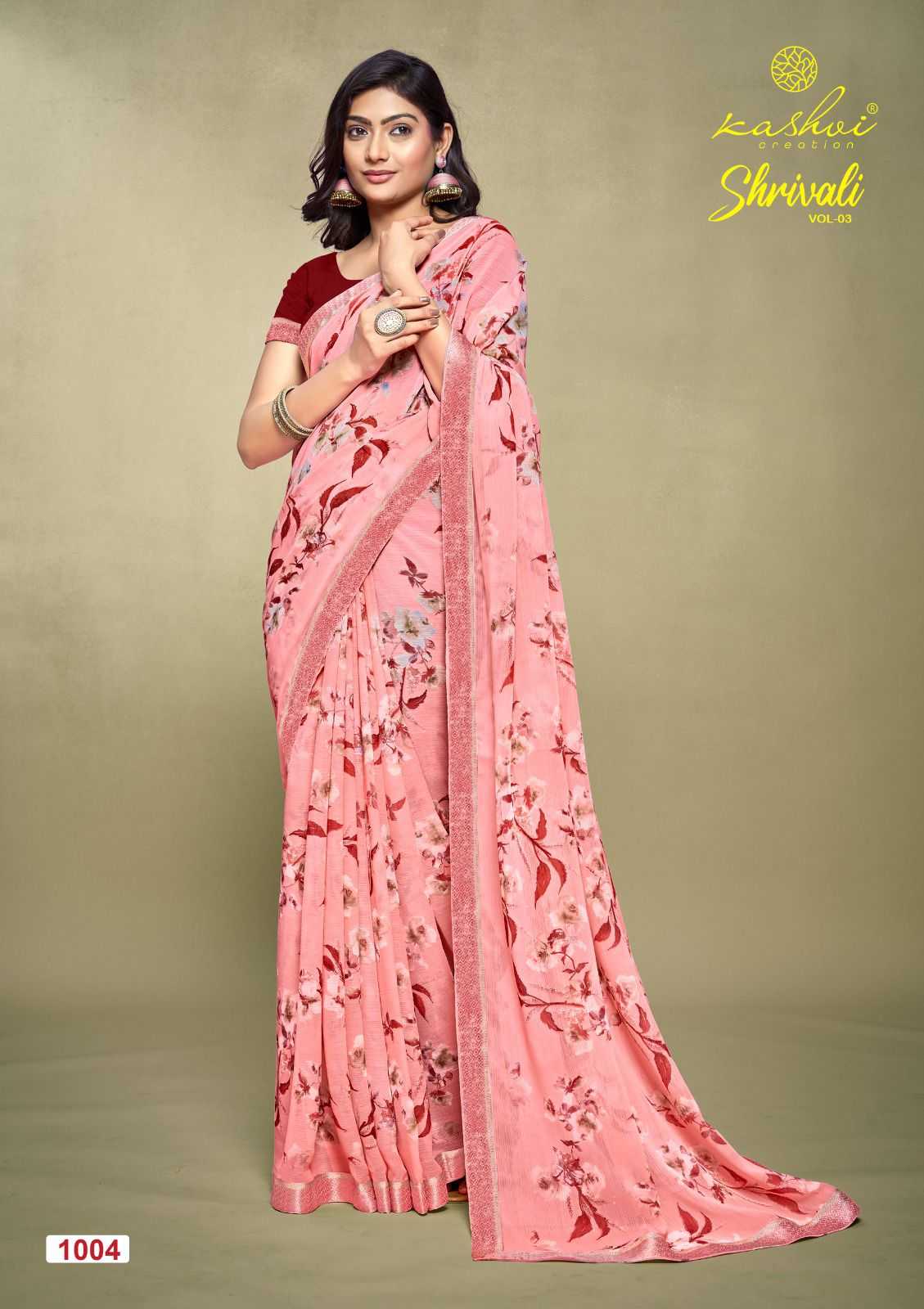 shrivali vol 3 by kashvi creation stylish white cat adorable saree exports