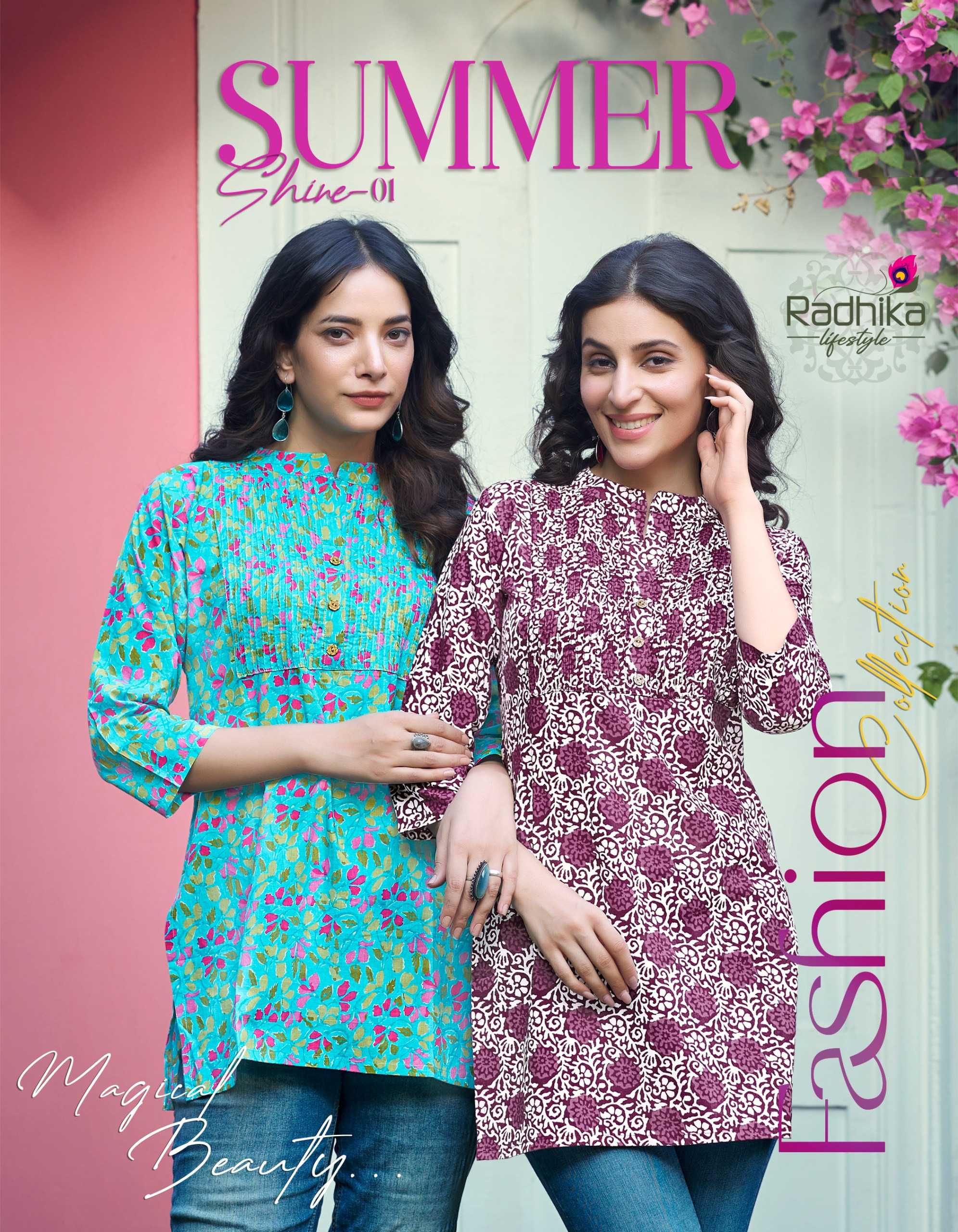 summer shine vol 1 by radhika lifestyle cotton print fully stitch pretty look girl top  