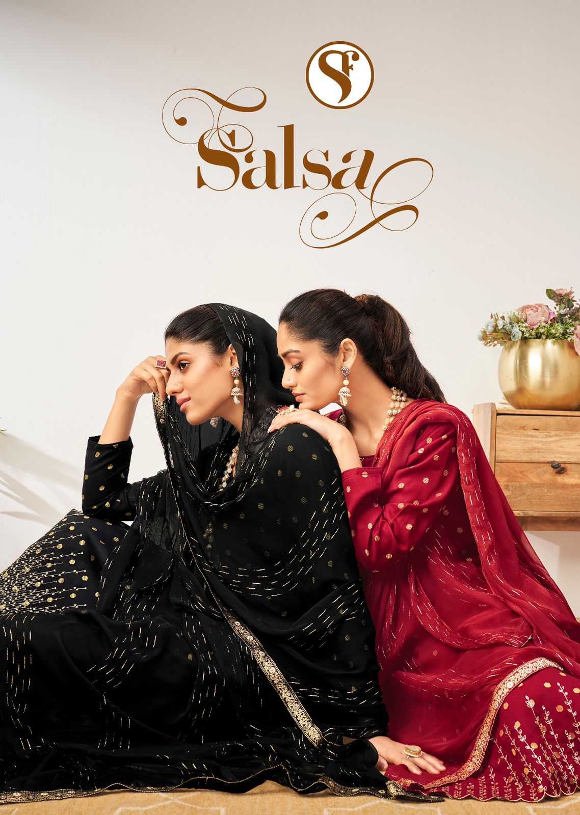 sweety fashion salsa fully stitch rayon embroidery work festive top pant dupatta collection