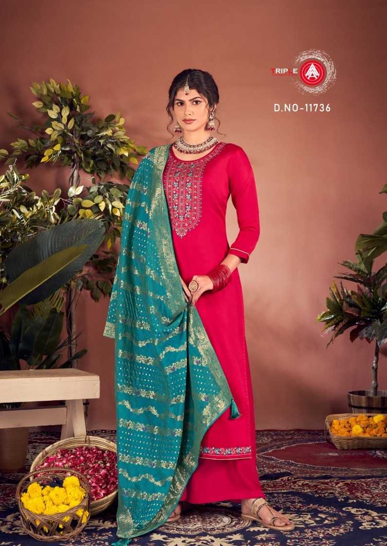 triple a present aroos jam silk cotton beautiful designer salwar kameez suit 