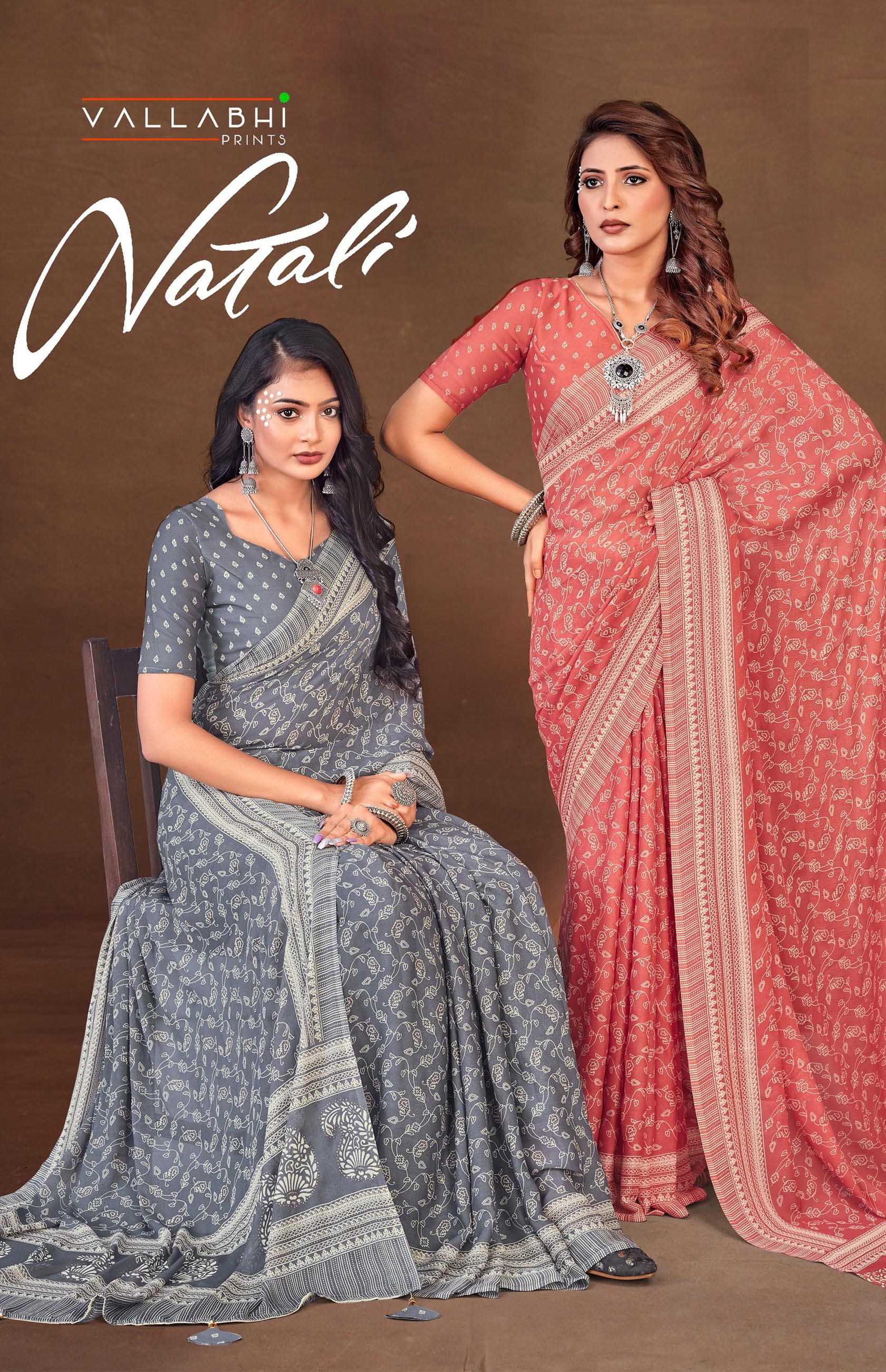 vallabhi prints natali 160854-160859 series fancy georgette saree supplier 