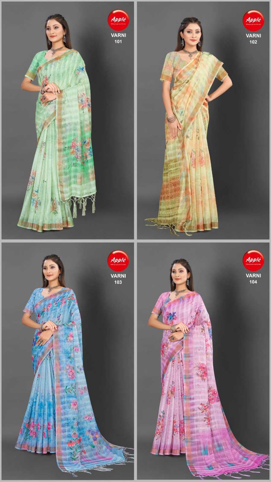 varni vol 1 by apple casual wear fancy sparkle cotton saree with blouse 