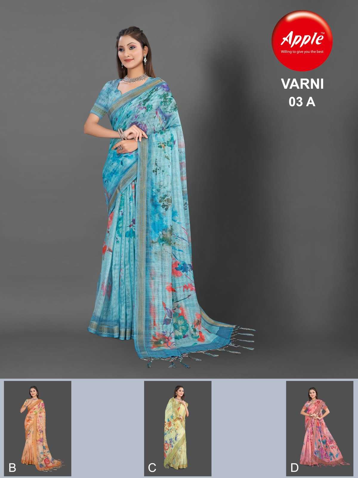 varni vol 3 by apple regular wear fancy sparkle cotton saree with blouse