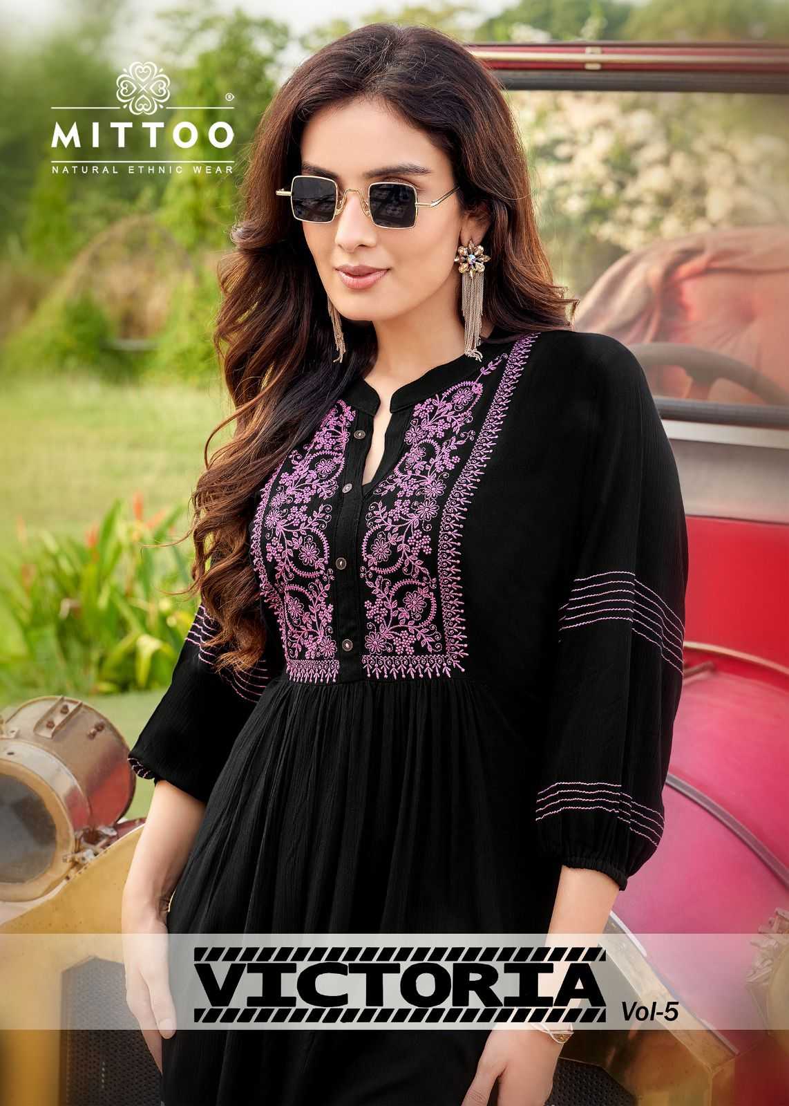victoria vol 5 by mittoo wrincle rayon stylish outfit fully stitch big size embroidered short top 