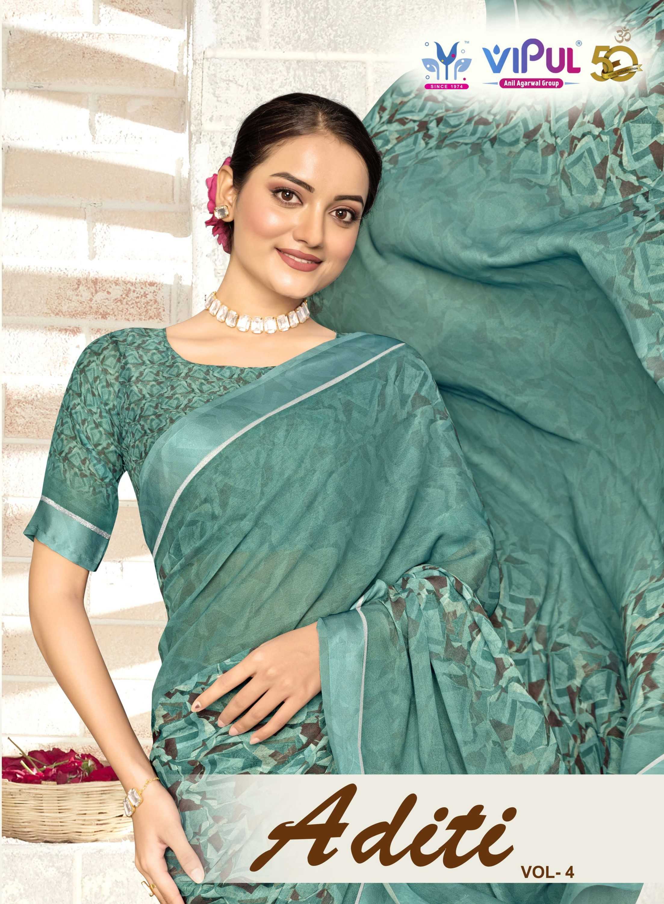 vipul launch aditi vol 4 adorable fancy moss saree with blouse 