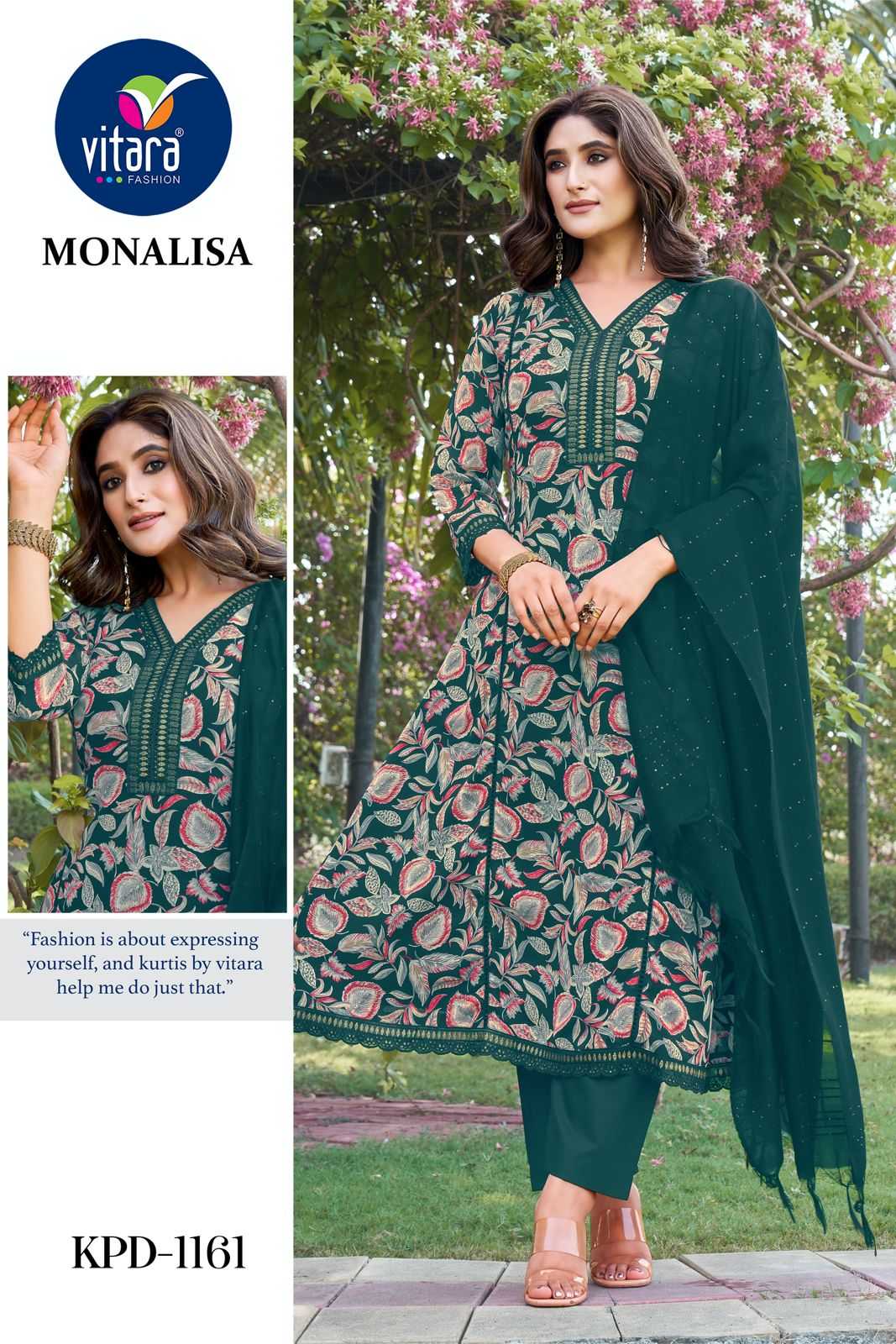 vitara launch monalisa fashionable design georgette print full stitch combo set salwar suit 