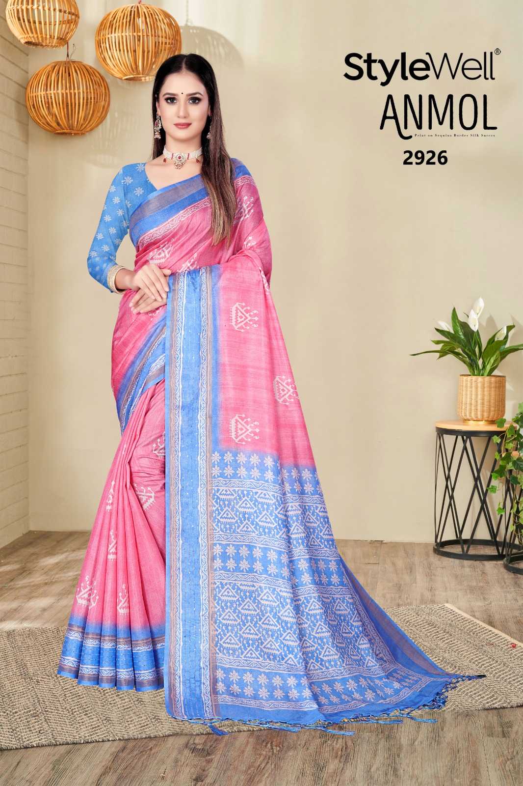 anmol by stylewell unique colour combination print saree with blouse