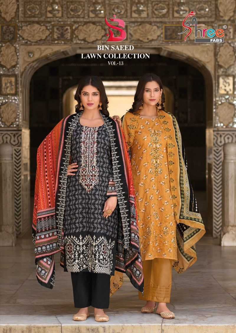 bin saeed lawn collection vol-13 by shree fabs cotton print pakistani 3pcs dress