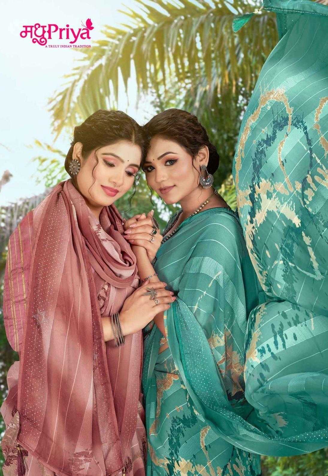 florina by madhupriya swaroski work trendy saree with brocket blouse