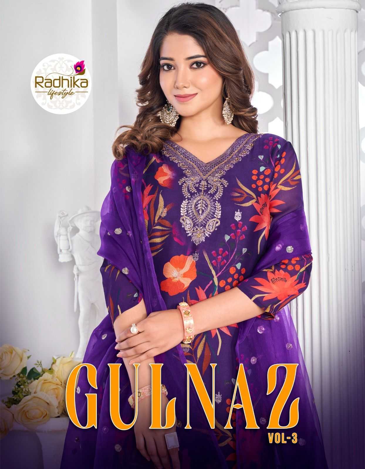 gülnaz vol 1 by radhika lifestyle new trendy organza silk full stitch salwar suit 