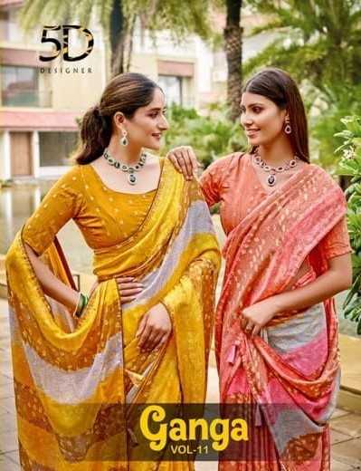 ganga vol 14 by 5d designer chiffon weaving beautiful print saree with blouse