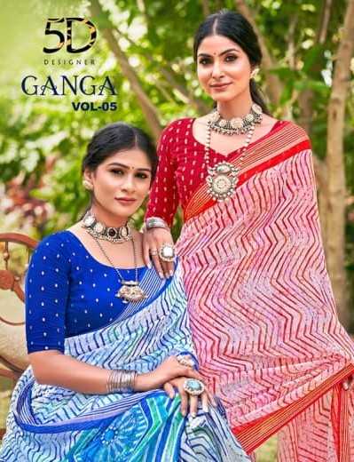 ganga vol 5 by 5d designer bright simmer chiffon daily wear saree supplier 