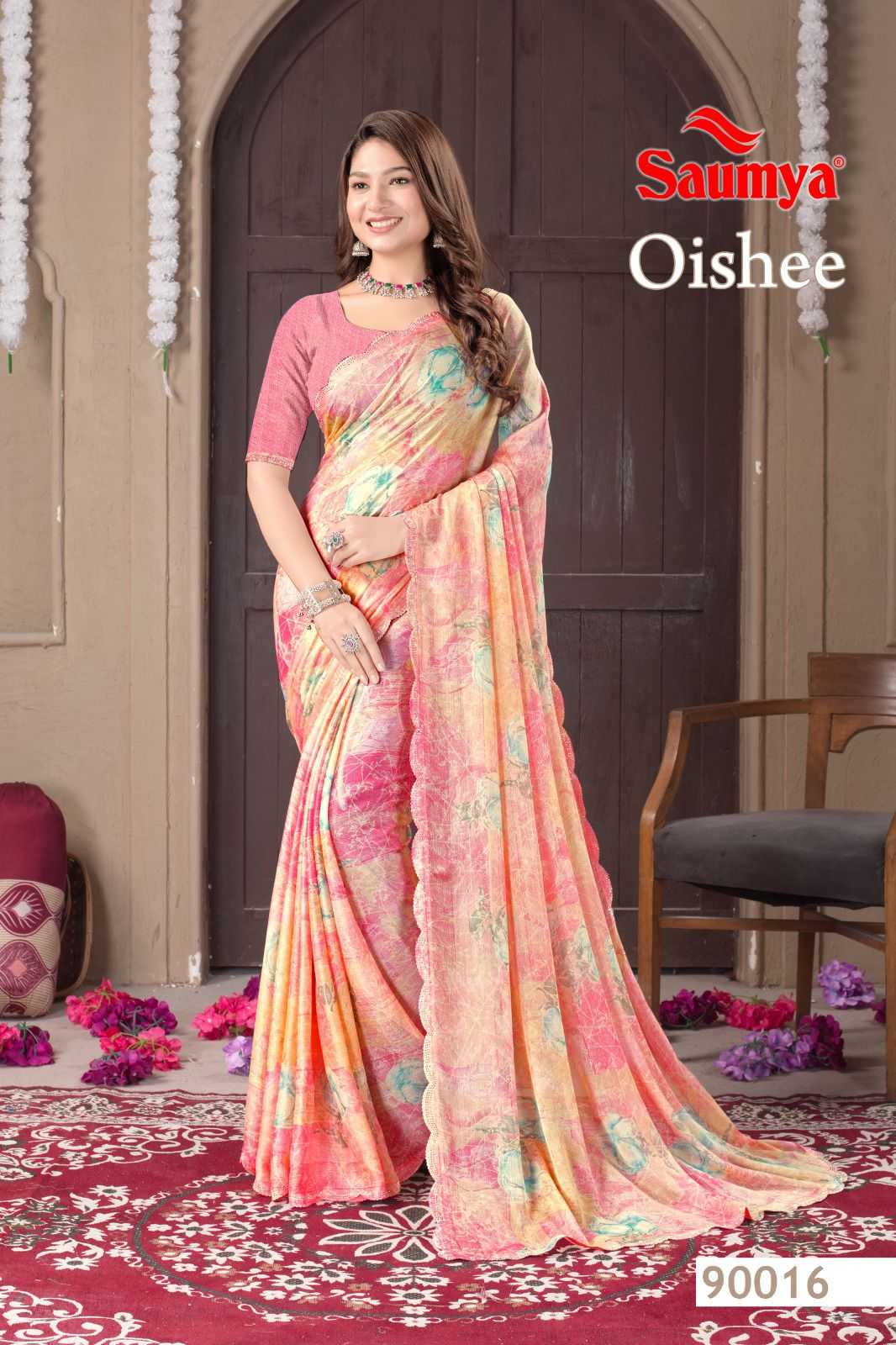 oishee by saumya chiffon brasso fancy printed saree 