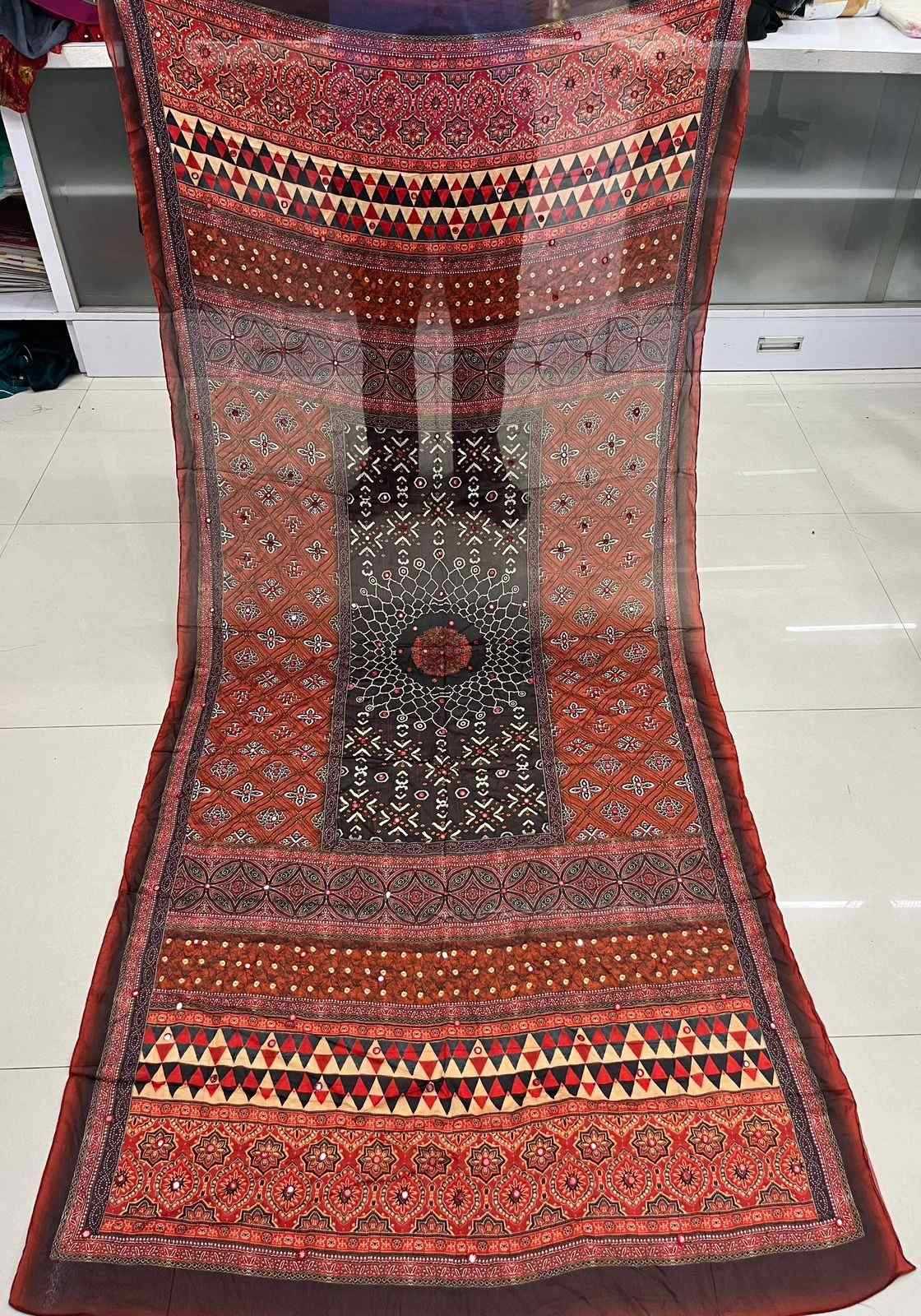 pr chinon print with mirror work comfortable dupatta