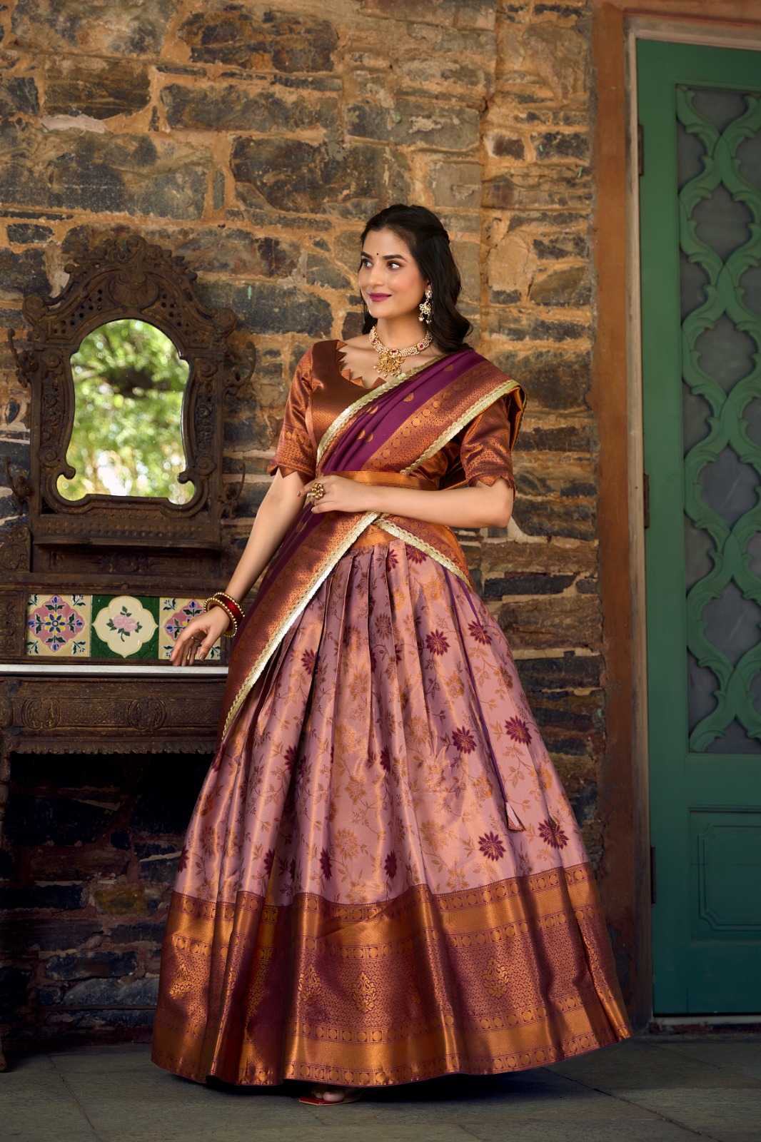 pr gaurika jacquard silk fashionable stitch lehenga with unstich blouse dupatta 