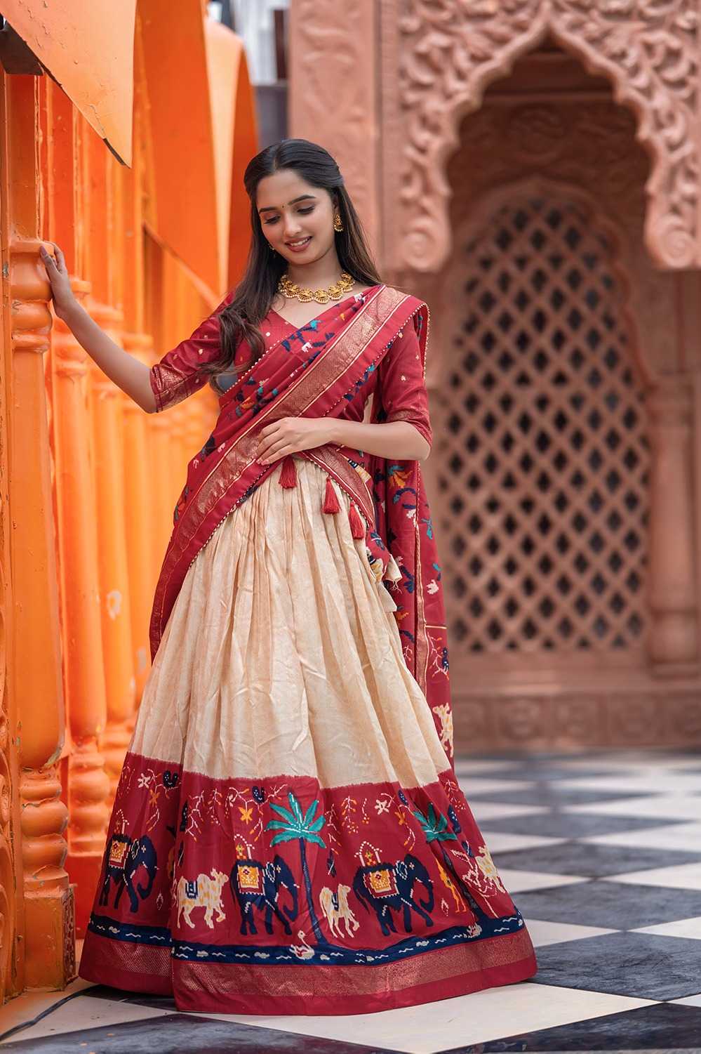 pr lnb1651 function style dola silk foil print stitch lehenga unstitch choli