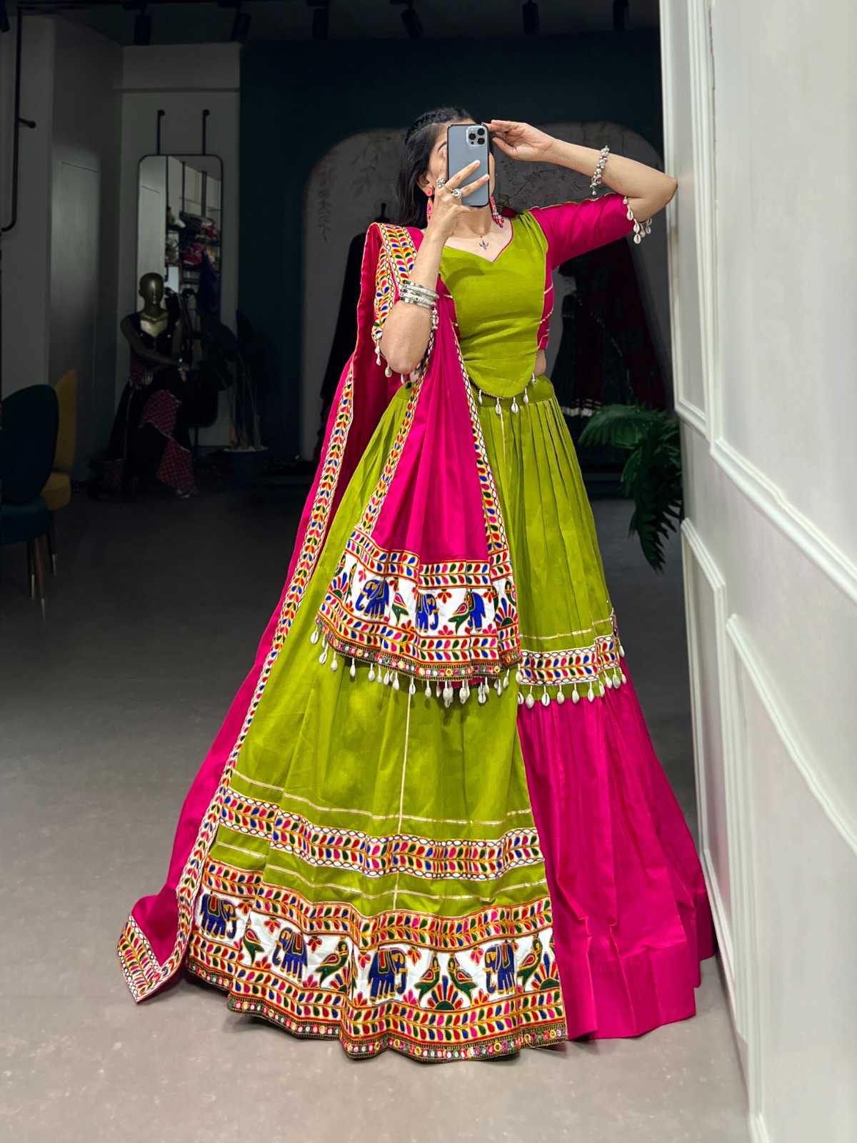 pr lnb1660 cotton gamthi and gota patti work readymade lehenga choli