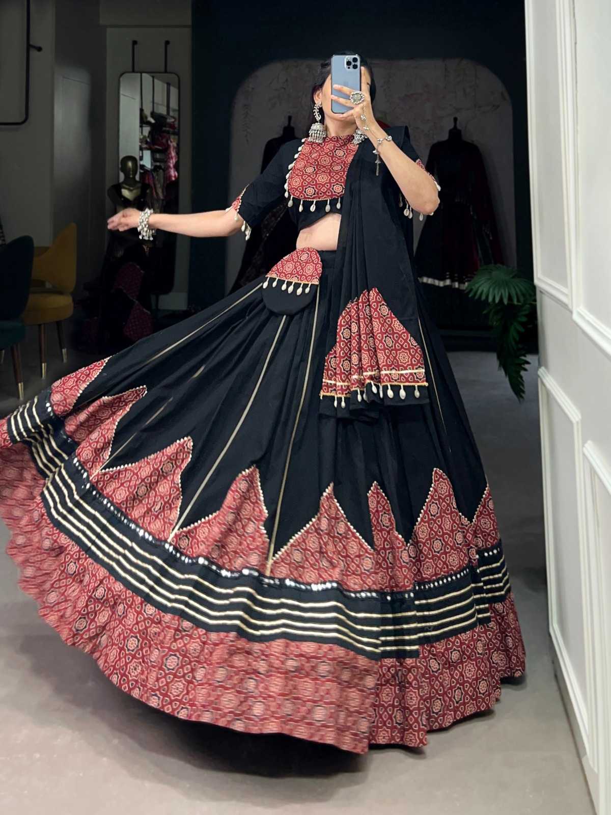 pr lnb1671 cotton mirror work fully stitch designer lehenga choli