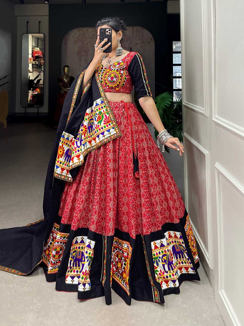 pr lnb1693 cotton print hit design mirror work full stitch navratri lehenga choli 