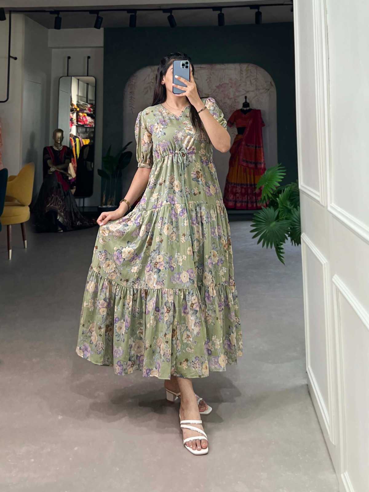 pr nnk4504 georgette new design floral print frock style long kurti 