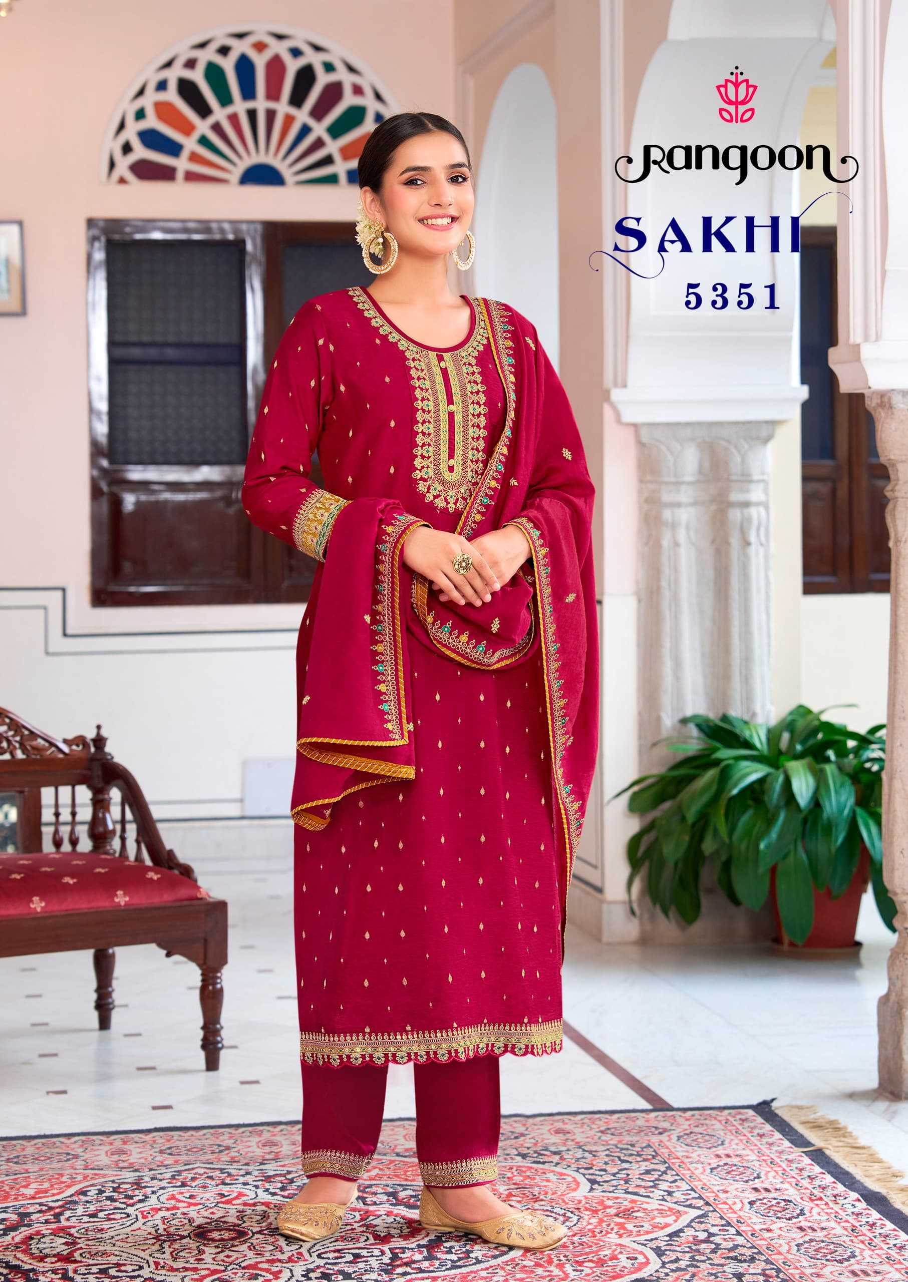 sakhi by rangoon viscose jacquard embroidery work fullstitch salwar suit 