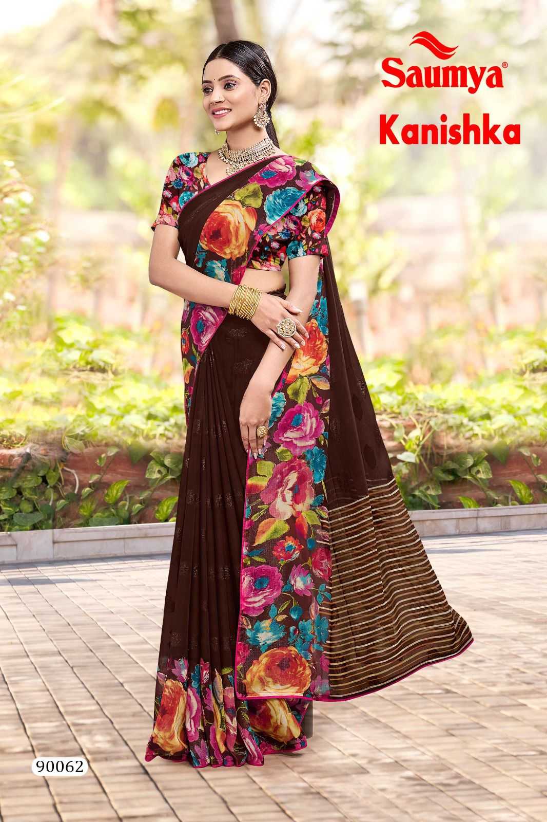 saumya kanishka comfy wear trendy print saree collection