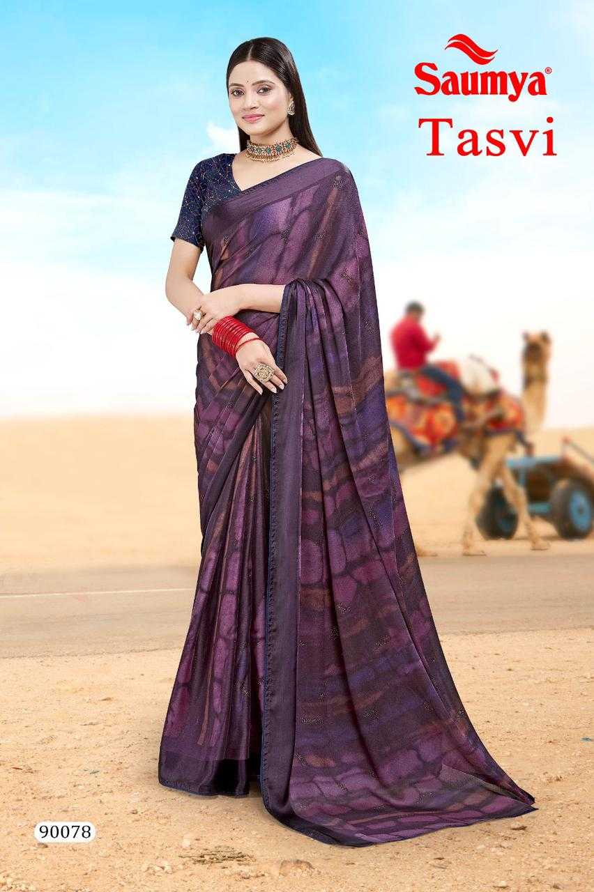 saumya tasvi discharge printed fancy colour saree with blouse