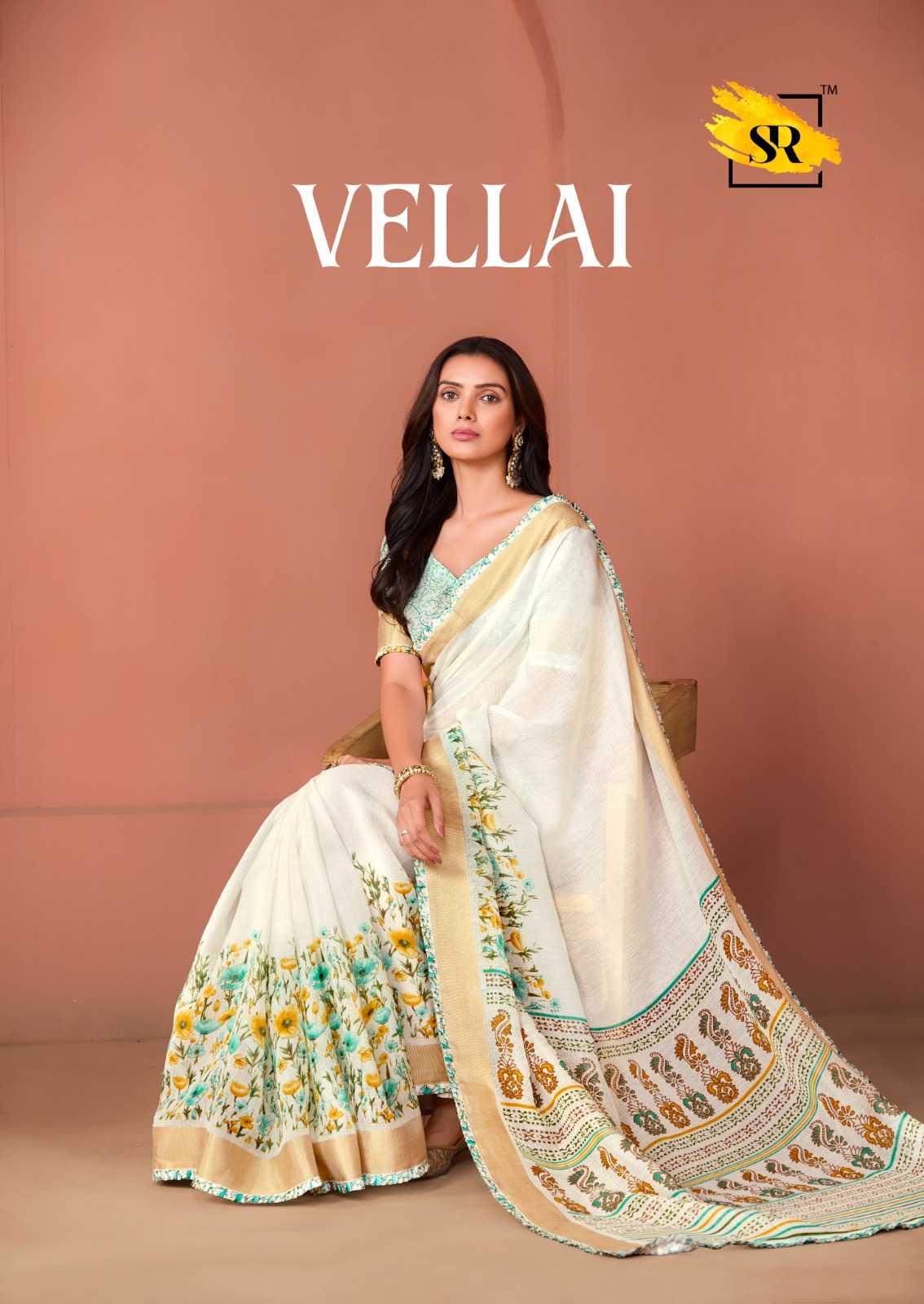 sr launch vellai special white handloom linen elegant style saree