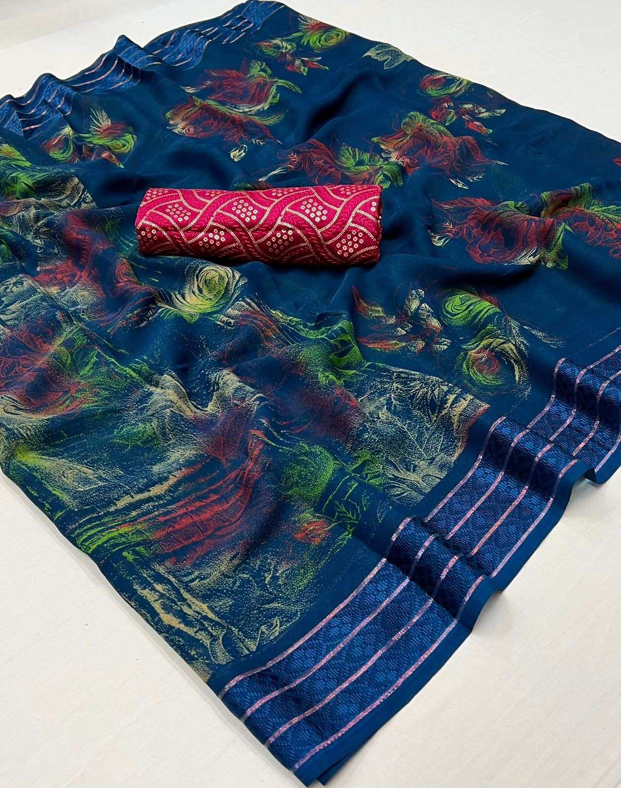 stavan elva unique colours georgette chiffon with weaving pattern saree
