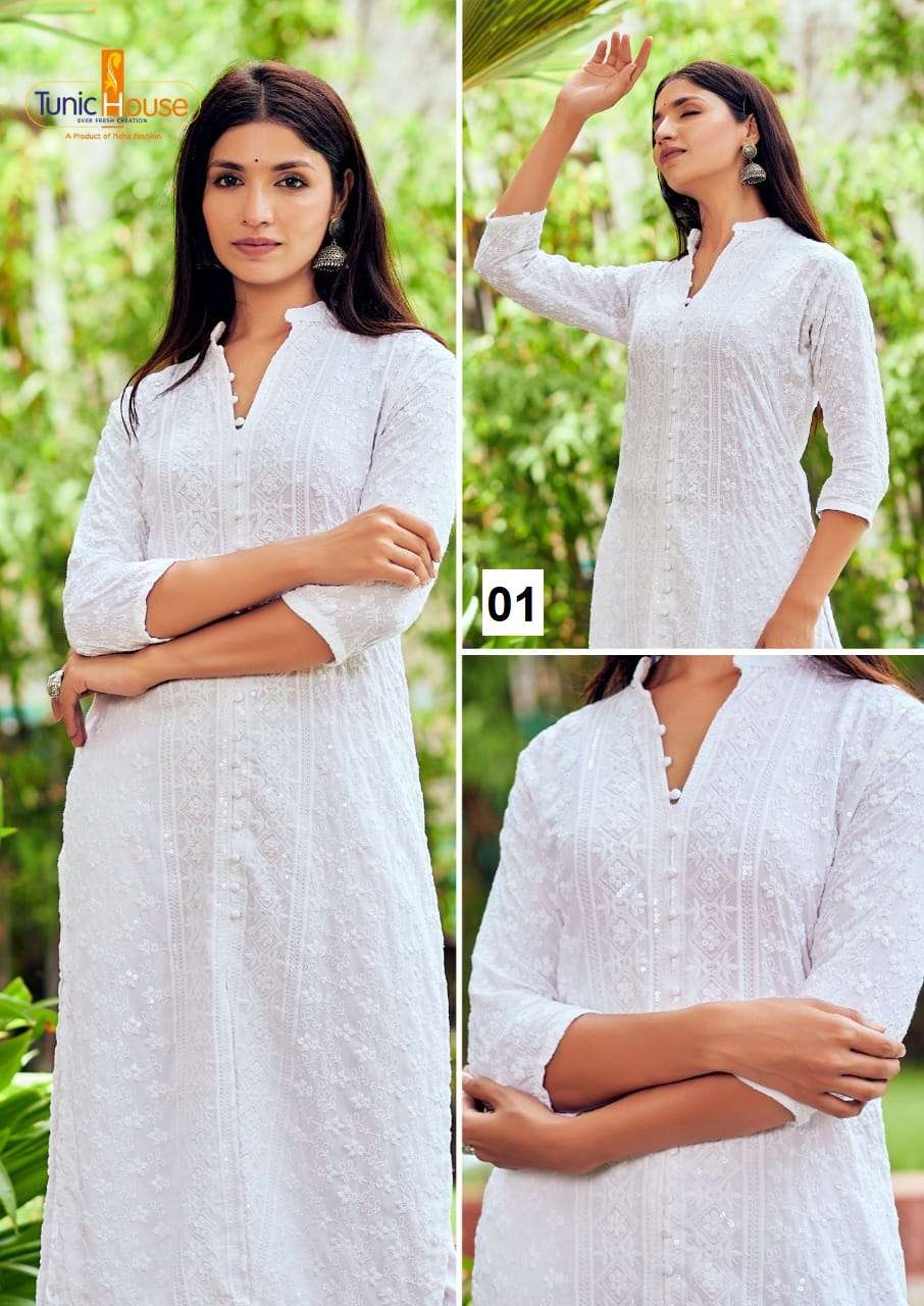 TUNIC HOUSE CHIKANKARI SEUINCE WORK KURTI SIZE SET COMBO SET