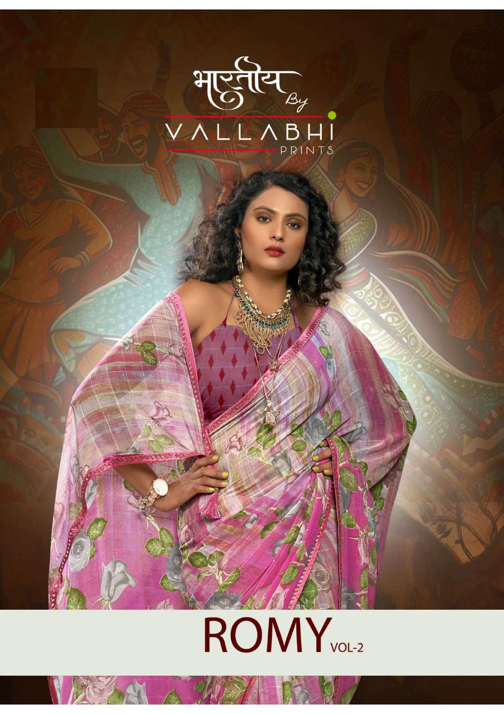 vallabhi prints romy vol 2 beautiful fancy print saree with blouse