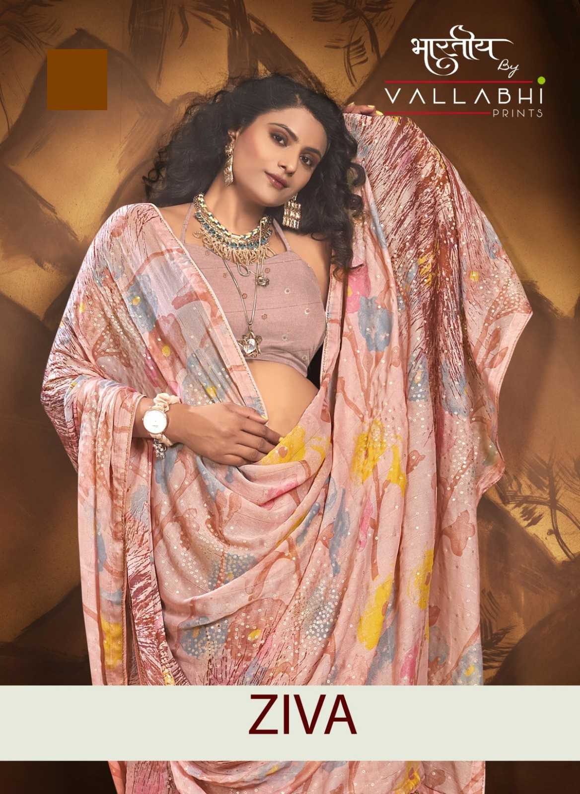 vallabhi prints ziva vol 1 georgette foil embellished saree collection