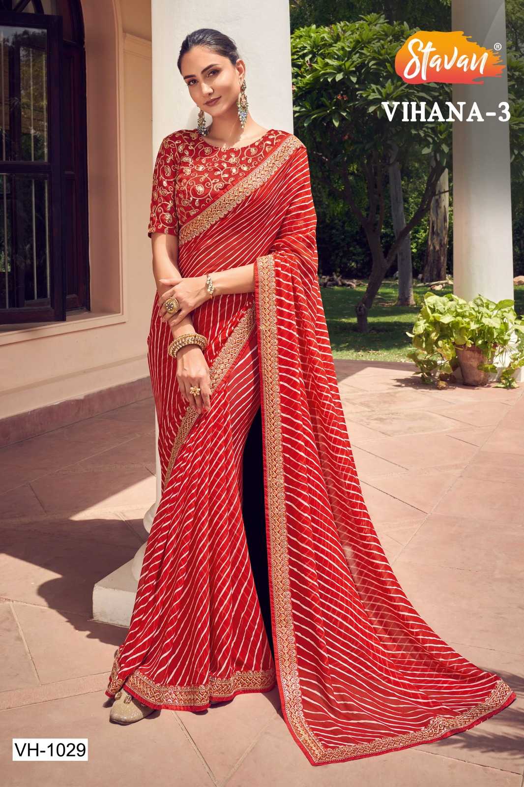 vihana hits by stavan georgette beautiful bandhni print saree supplier 