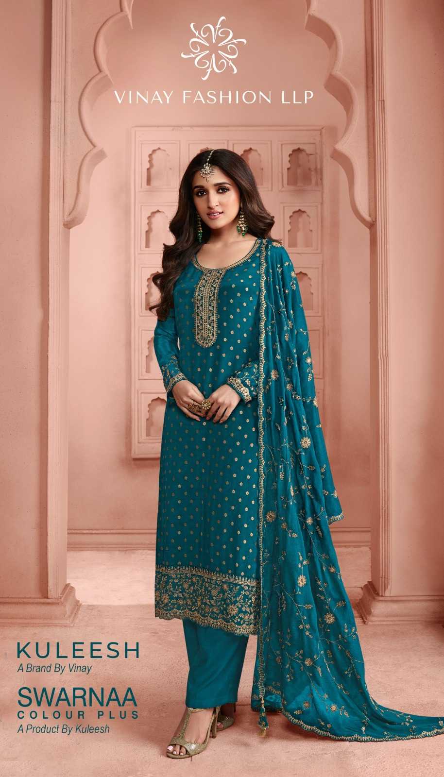 vinay kuleesh swarnaa colourplus dola jacquard party wear dress material  