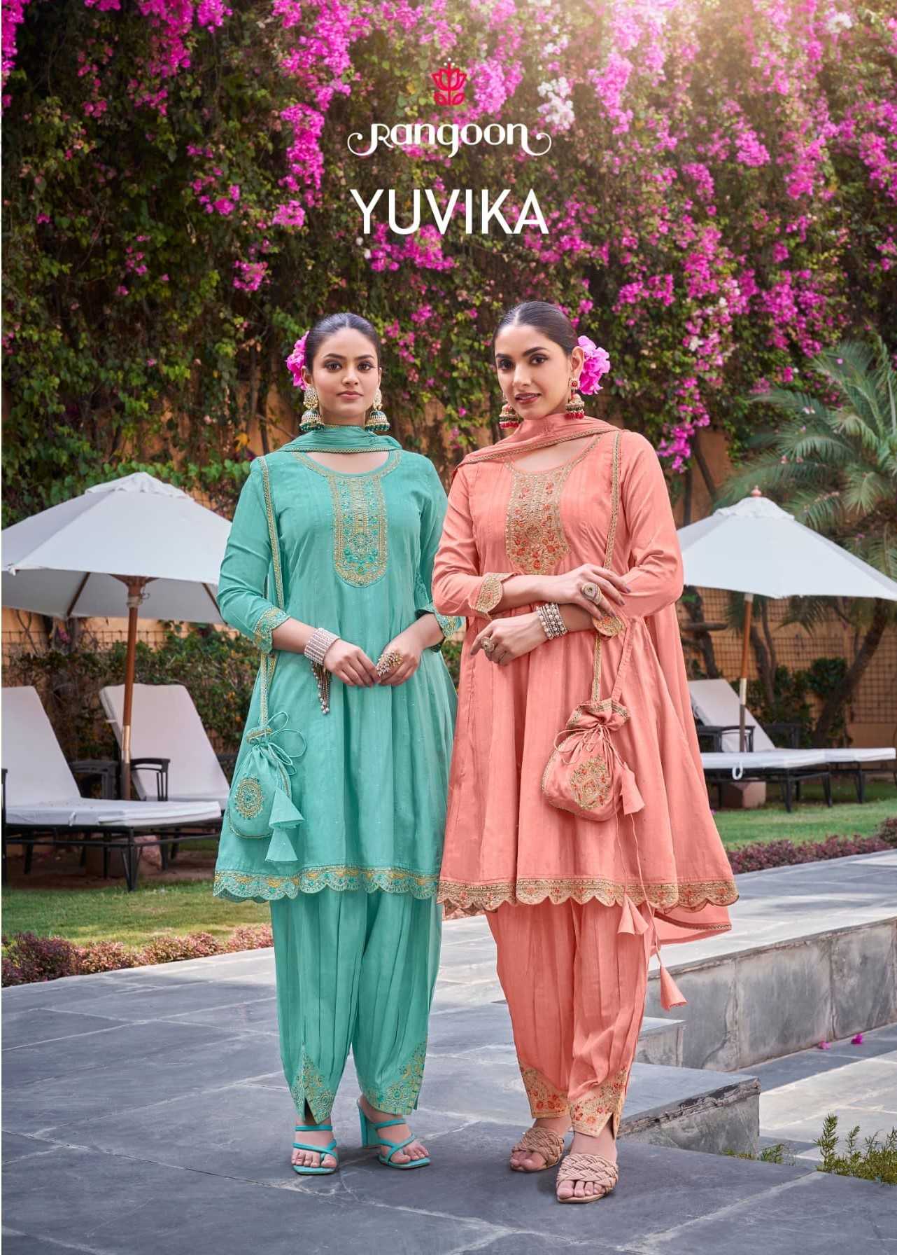 yuvika by rangoon viscose fancy readymade afghani style pant kurti with dupatta 