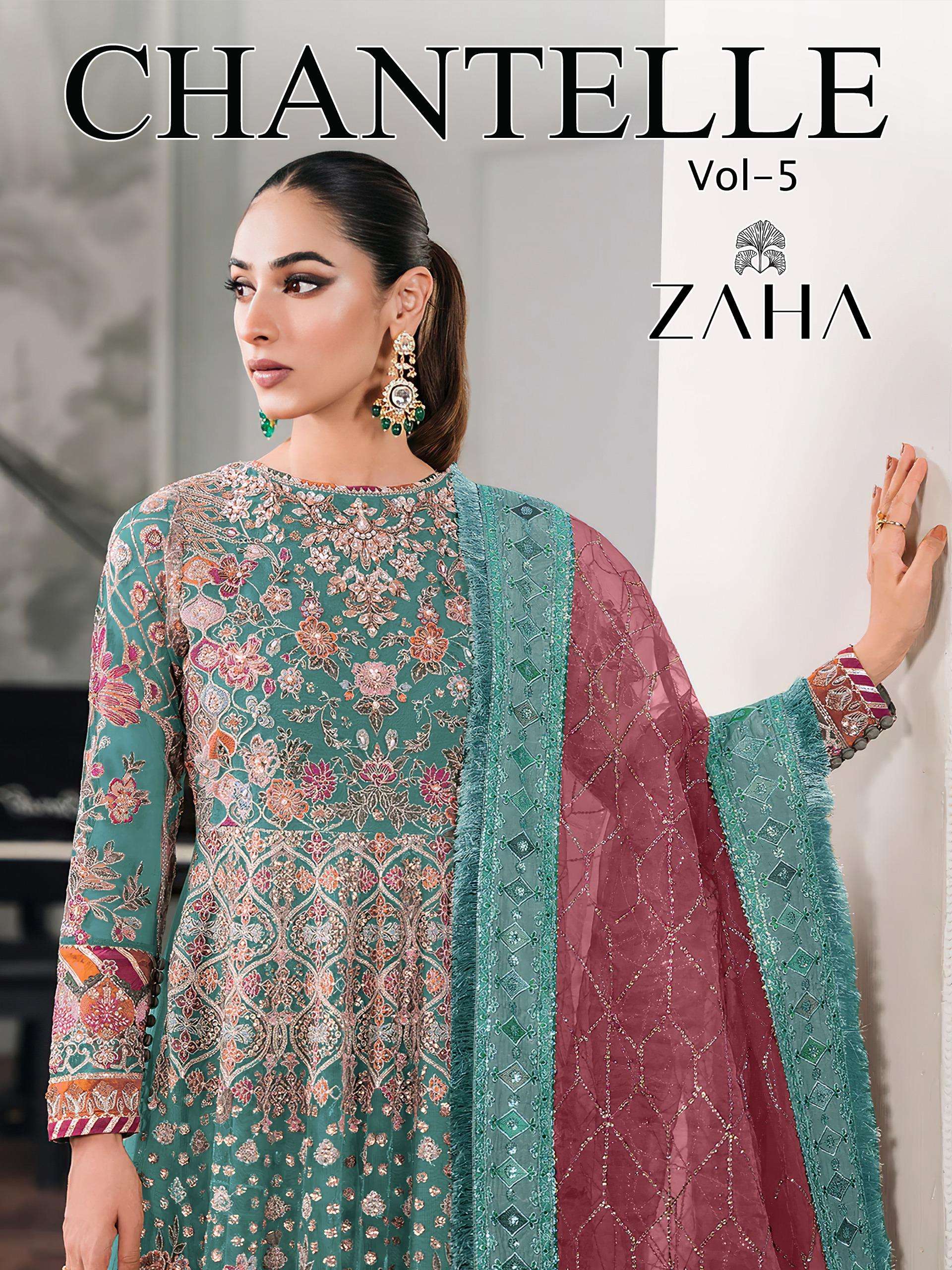 zaha chantelle vol 5 launching pakistani unstitched dress material 