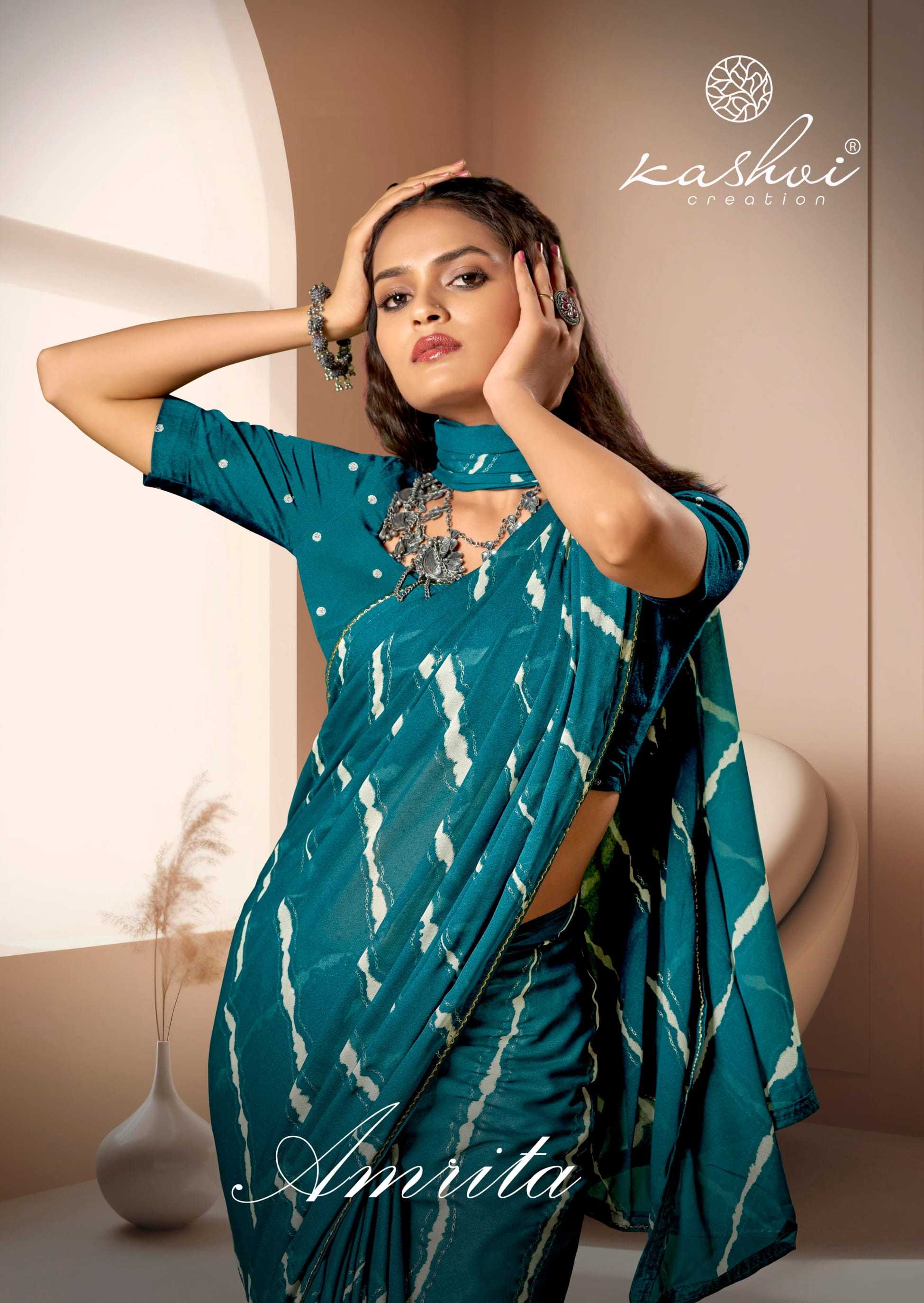 amrita by kashvi creation dull moss women indian saree exports 