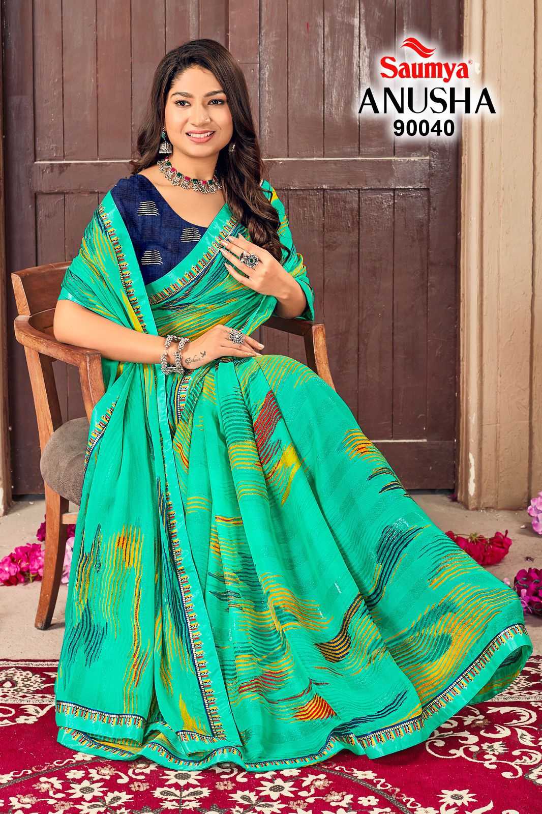 anusha by saumya foil print stylish saree collection