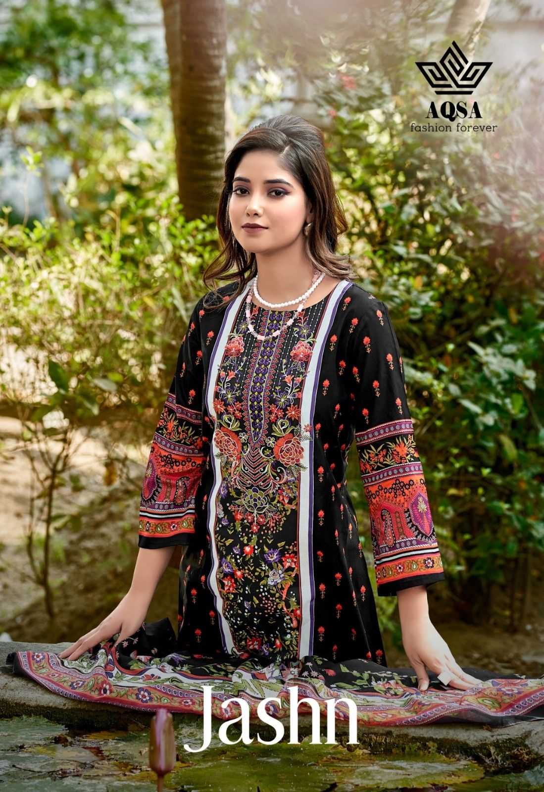 aqsa present jashn embroidery printed pakistani cotton 3pcs suits