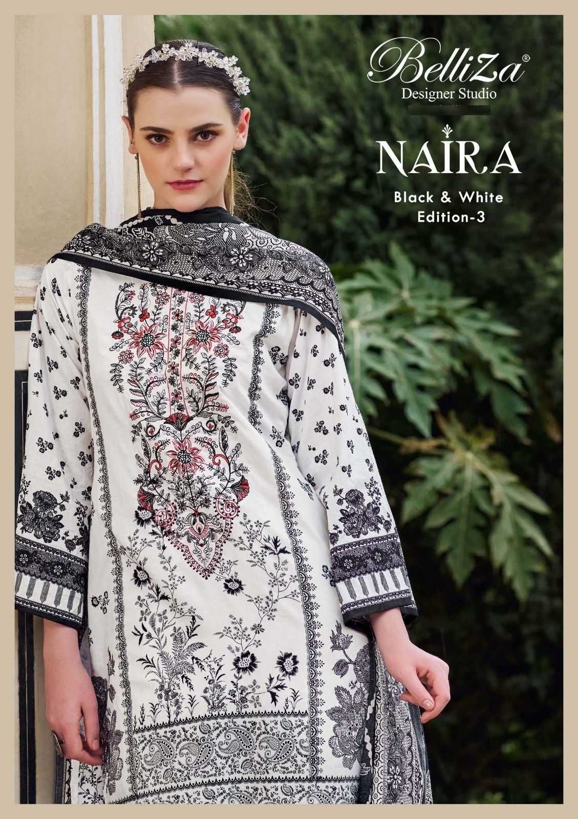 belliza designer naira black and white 3rd edition cotton pakistani suits