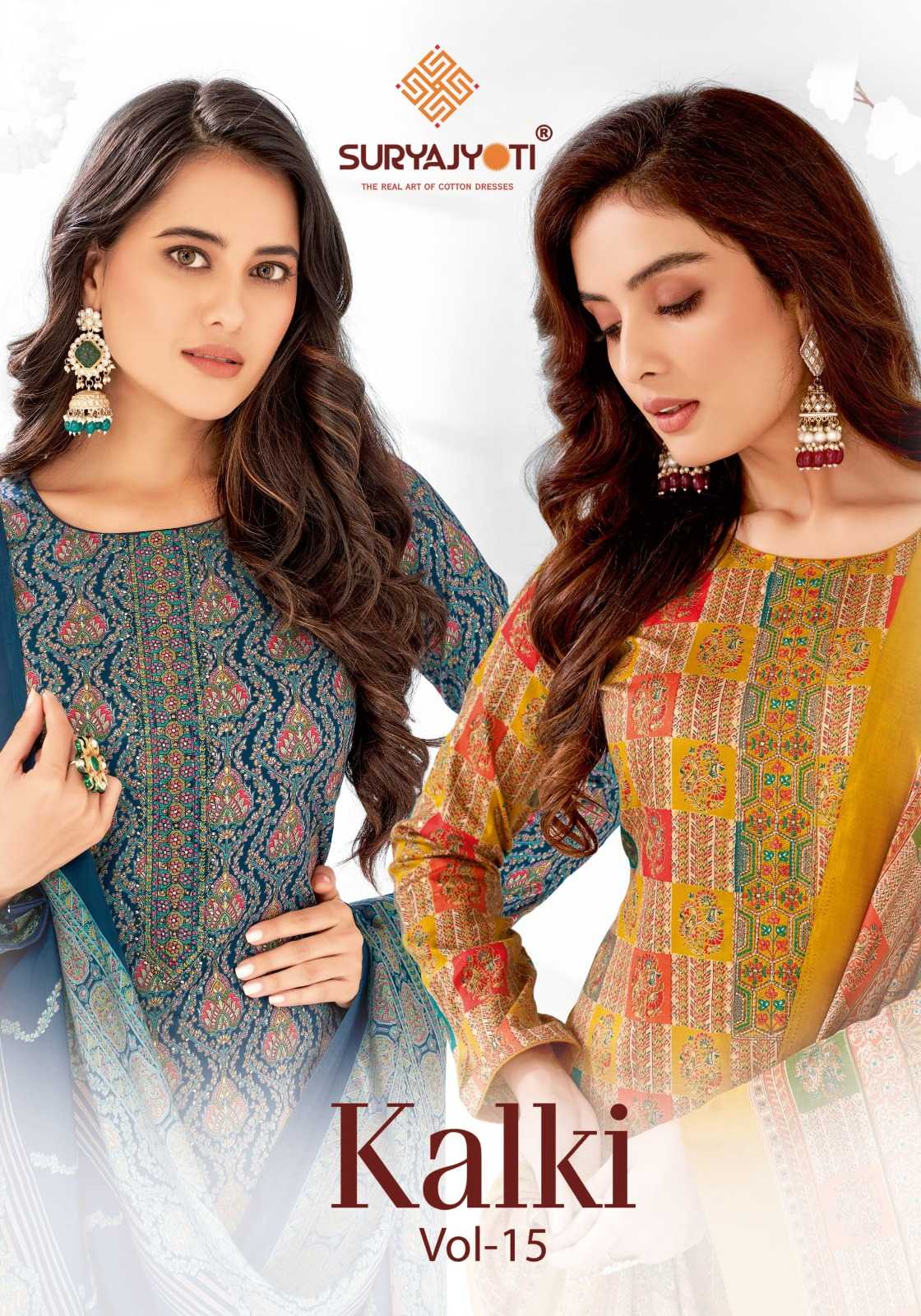 kalki vol 15 by suryajyoti stylish satin printed ladies suits